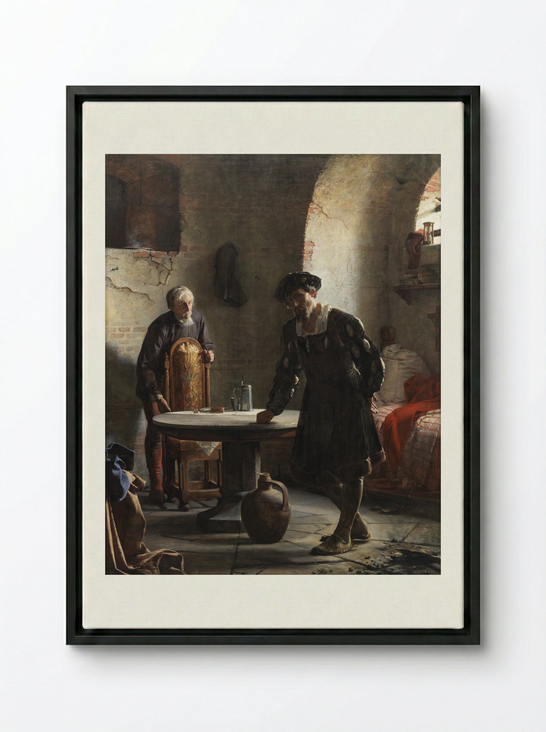 Christian II imprisoned in the tower at Sønderborg castle - Carl Bloch - Framed Canvas Black