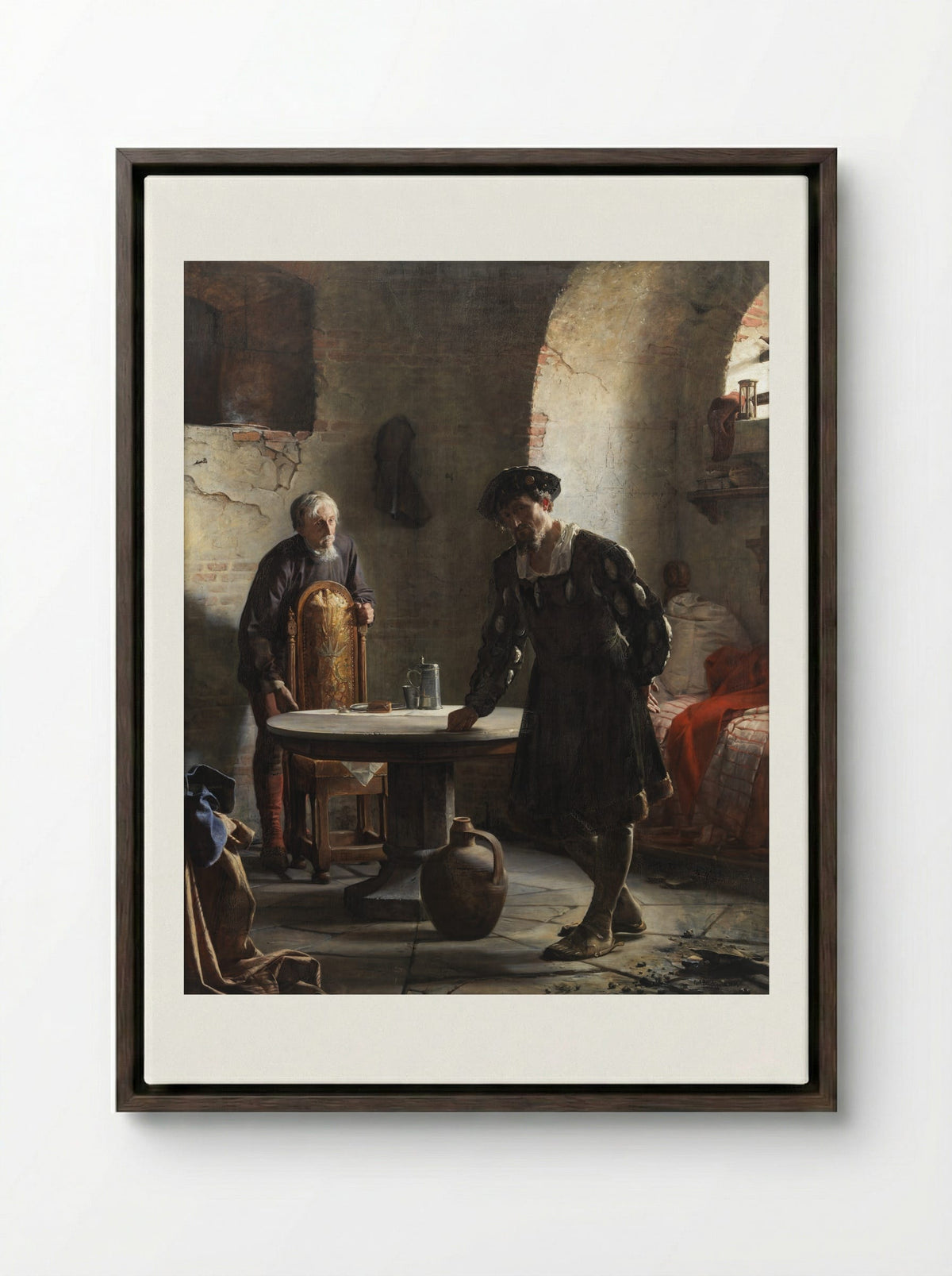 Christian II imprisoned in the tower at Sønderborg castle - Carl Bloch - Framed Canvas Dark Wood