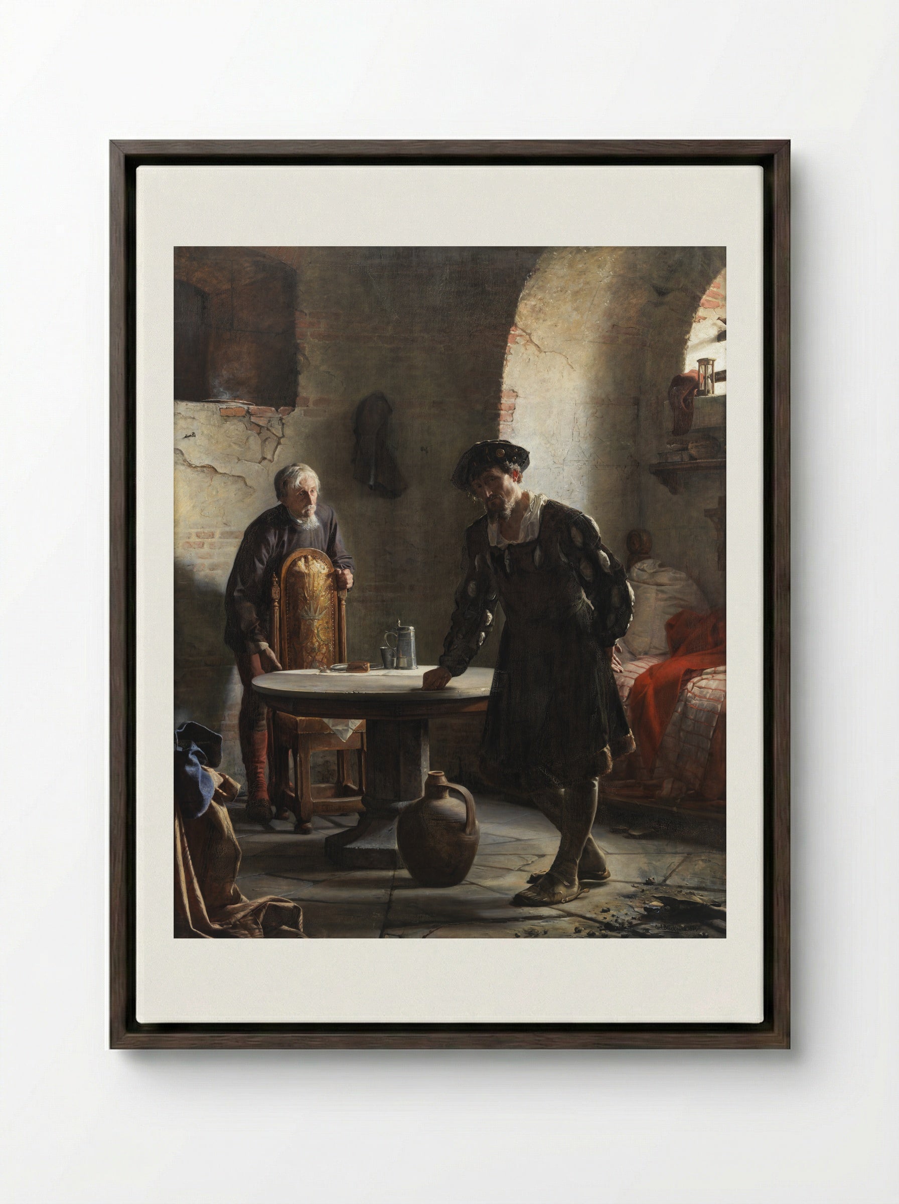 Christian II imprisoned in the tower at Sønderborg castle - Carl Bloch - Framed Canvas Dark Wood