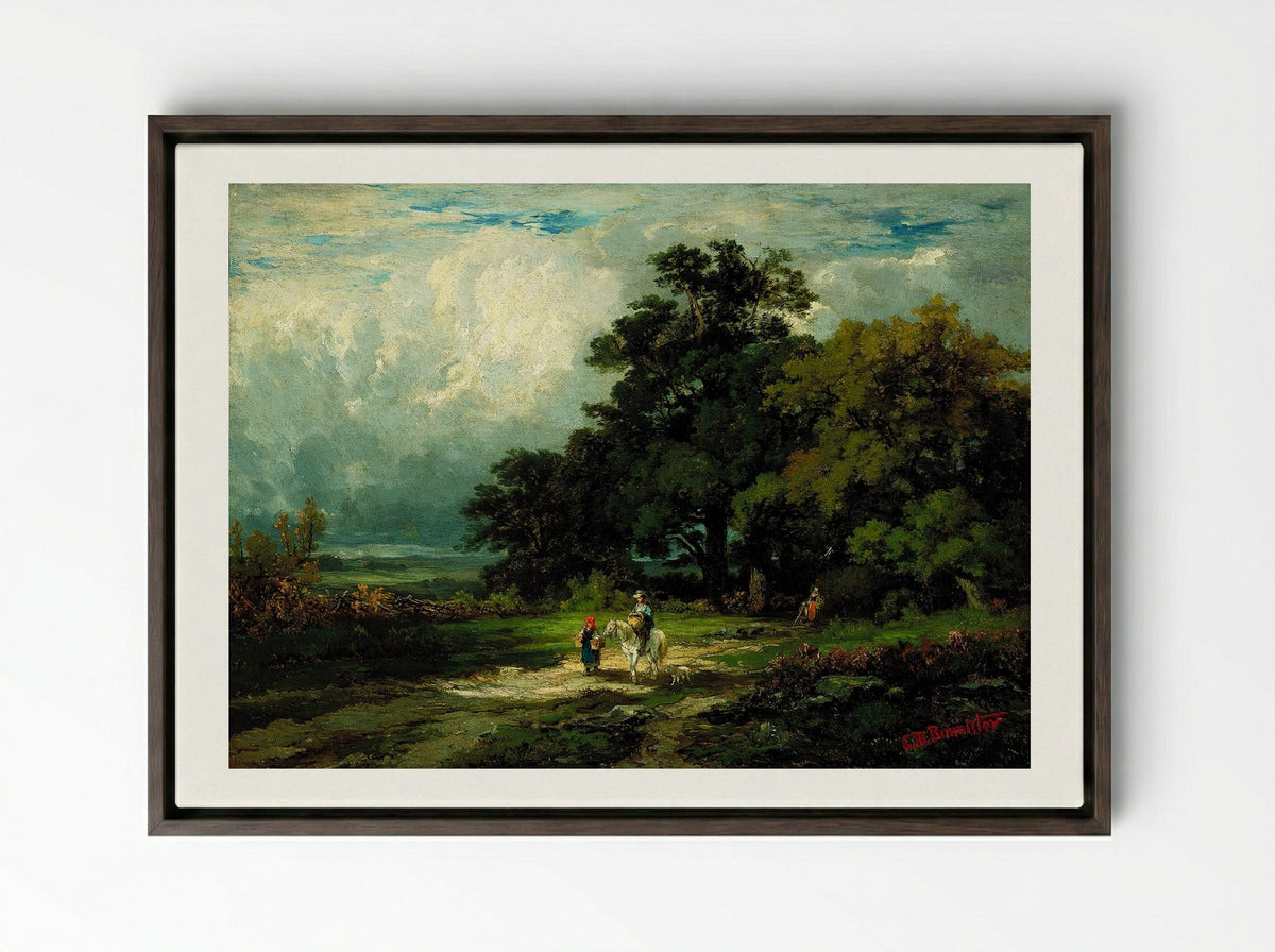 Man on a Horse - Edward Mitchell Bannister - Framed Canvas Dark Wood