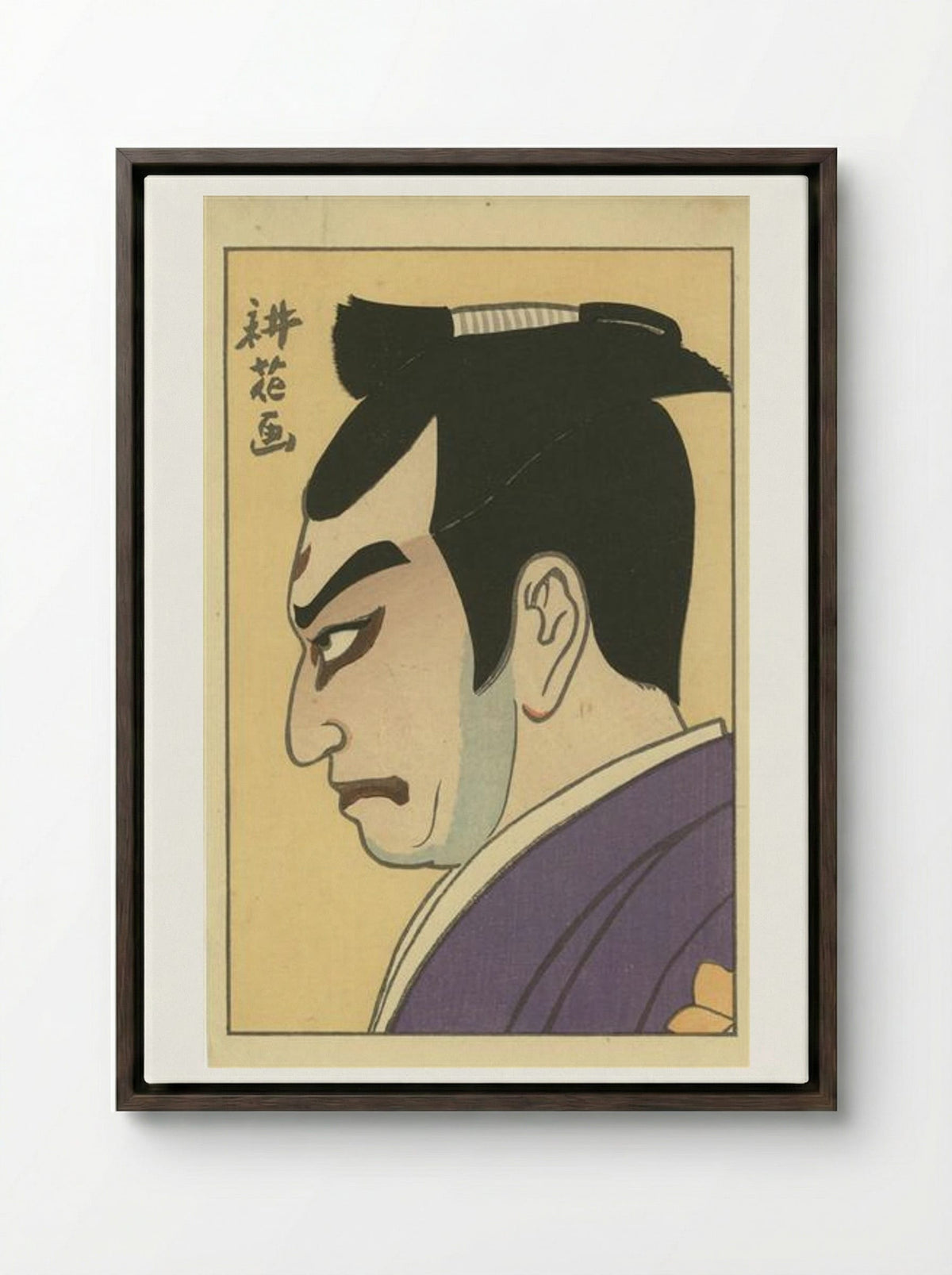 Kōshirō in the role of Mitsuhide - Yamamura Toyonari - Framed Canvas Dark Wood
