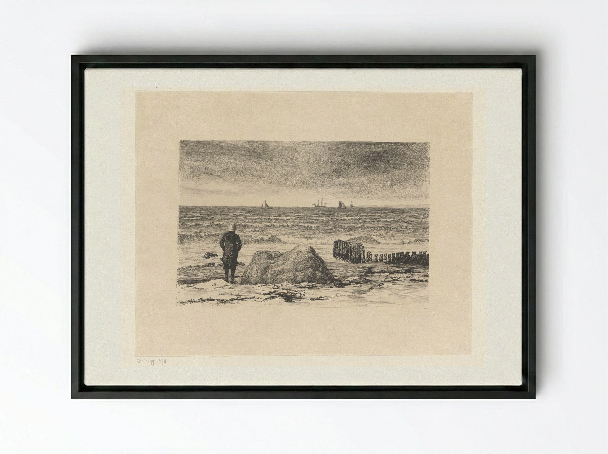 Kustwachter, uitkijkend over woelig water - Carl Bloch - Framed Canvas Black