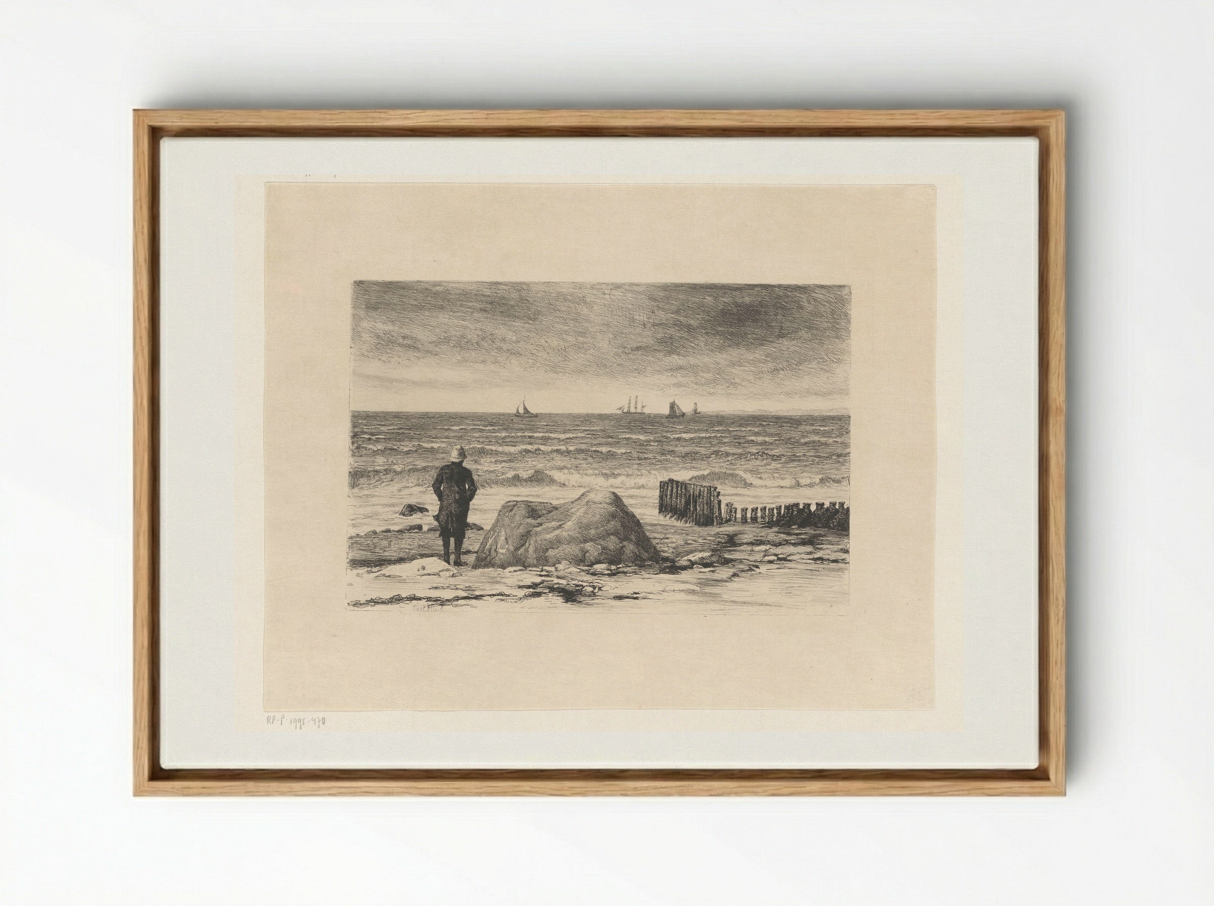Kustwachter, uitkijkend over woelig water - Carl Bloch - Framed Canvas Wood