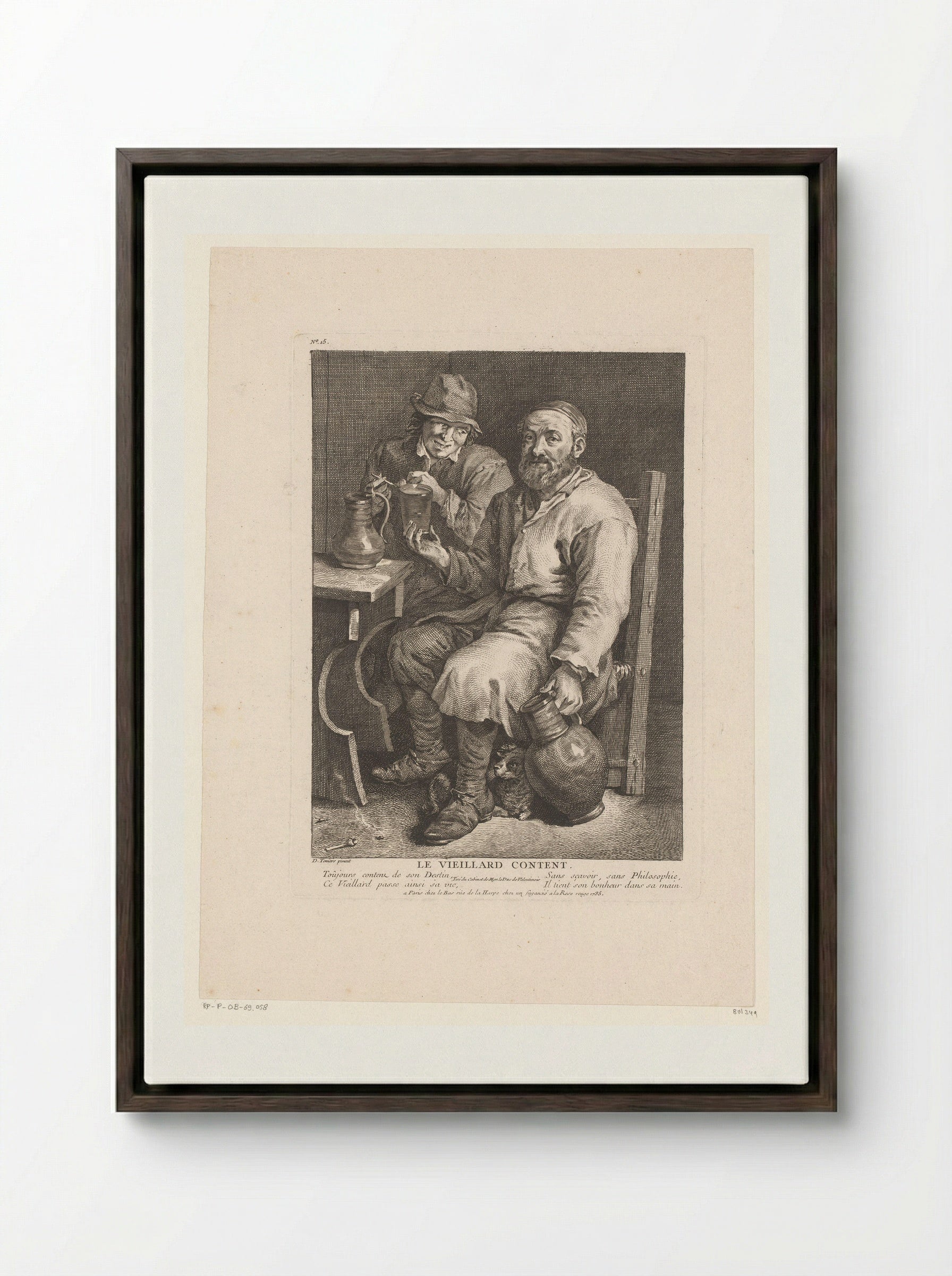 Le Vieillard Content - Jacques-Philippe Le Bas - Framed Canvas Dark Wood