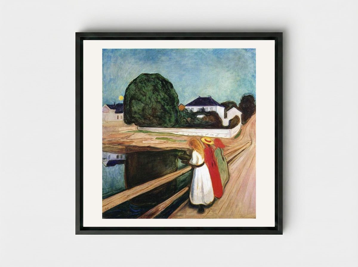 The Girls on the Bridge - Edvard Munch - Framed Canvas Black