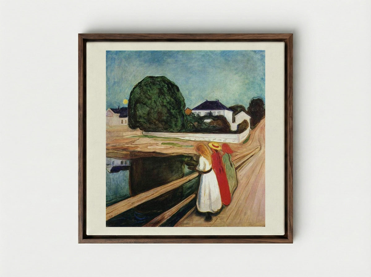 The Girls on the Bridge - Edvard Munch - Framed Canvas Dark Wood