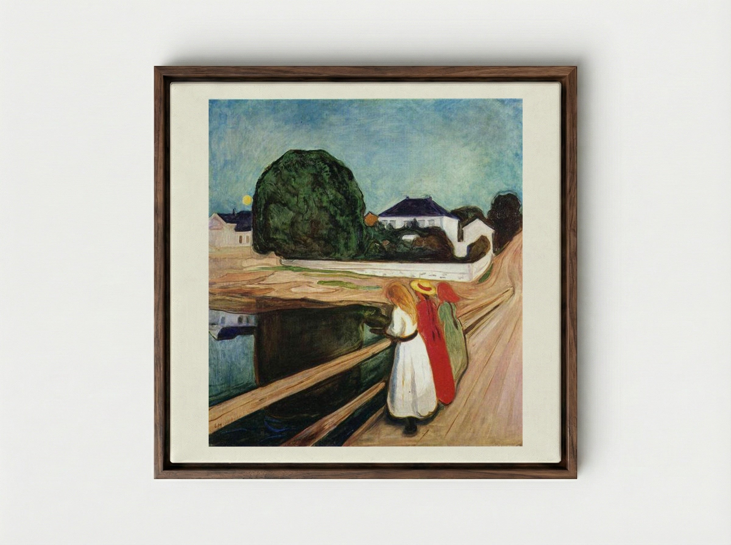 The Girls on the Bridge - Edvard Munch - Framed Canvas Dark Wood