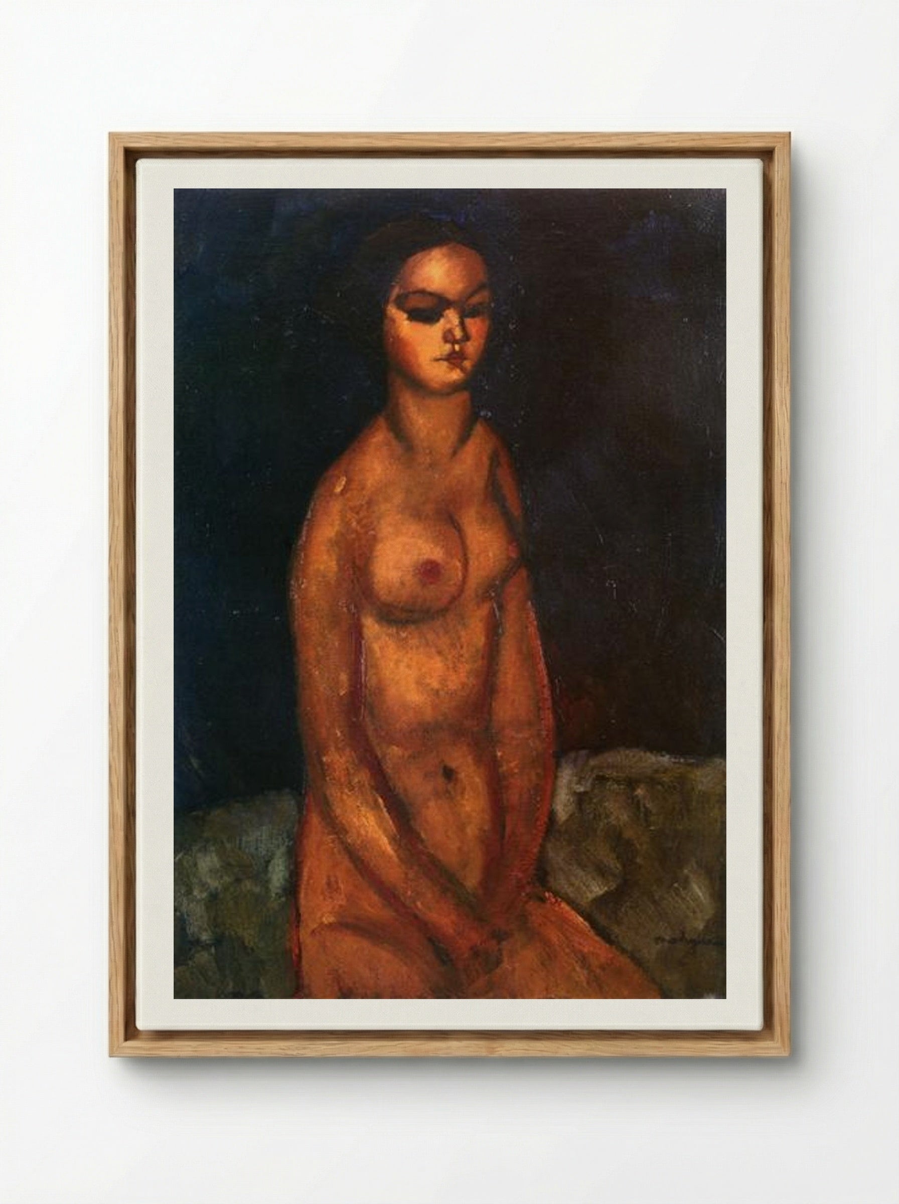 Seated Nude Looking Down - Amedeo Modigliani - Framed Canvas Wood