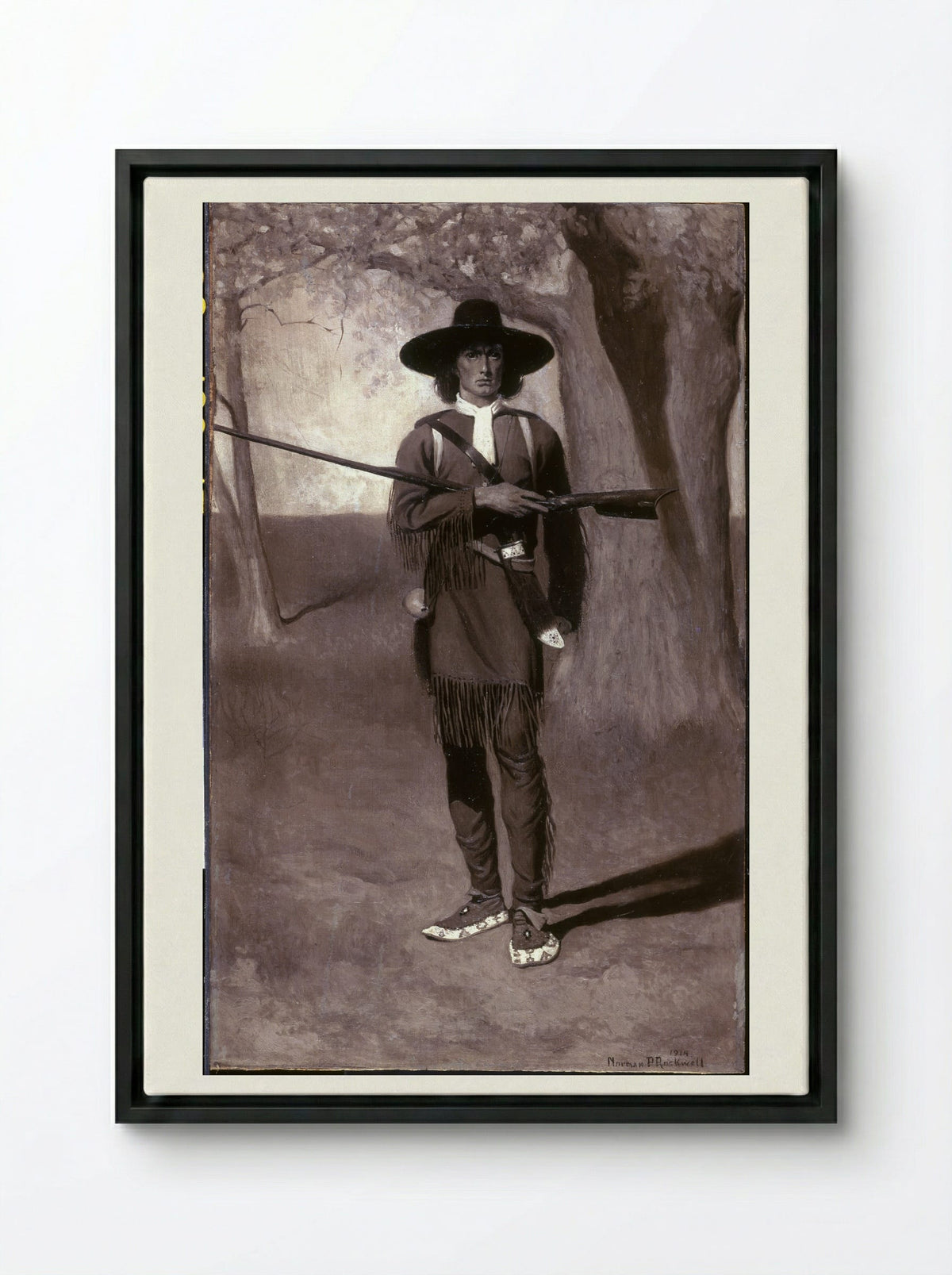 Scouting with Daniel Boone - Norman Rockwell - Framed Canvas Black