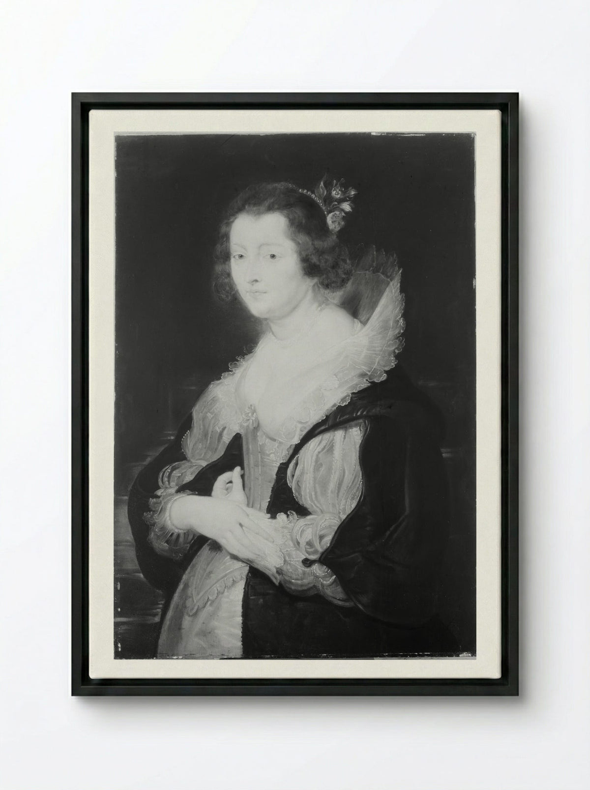 Portrait of a Lady (probably Helene Fourment) - Peter Paul Rubens - Framed Canvas Black