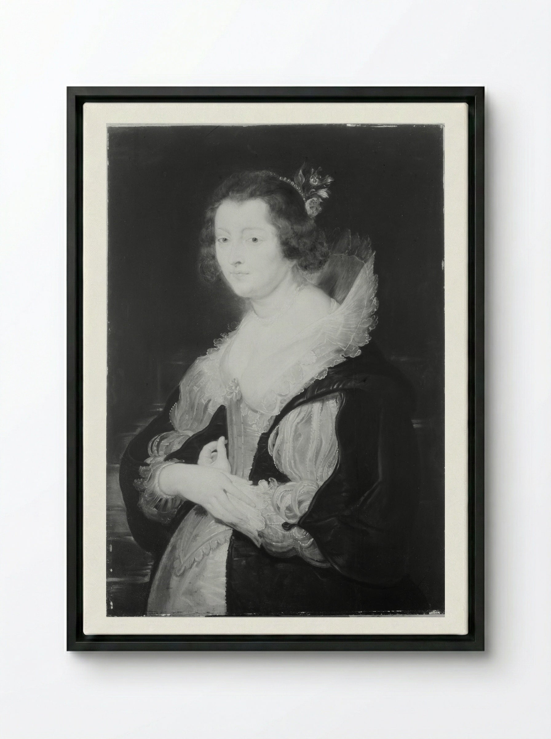 Portrait of a Lady (probably Helene Fourment) - Peter Paul Rubens - Framed Canvas Black