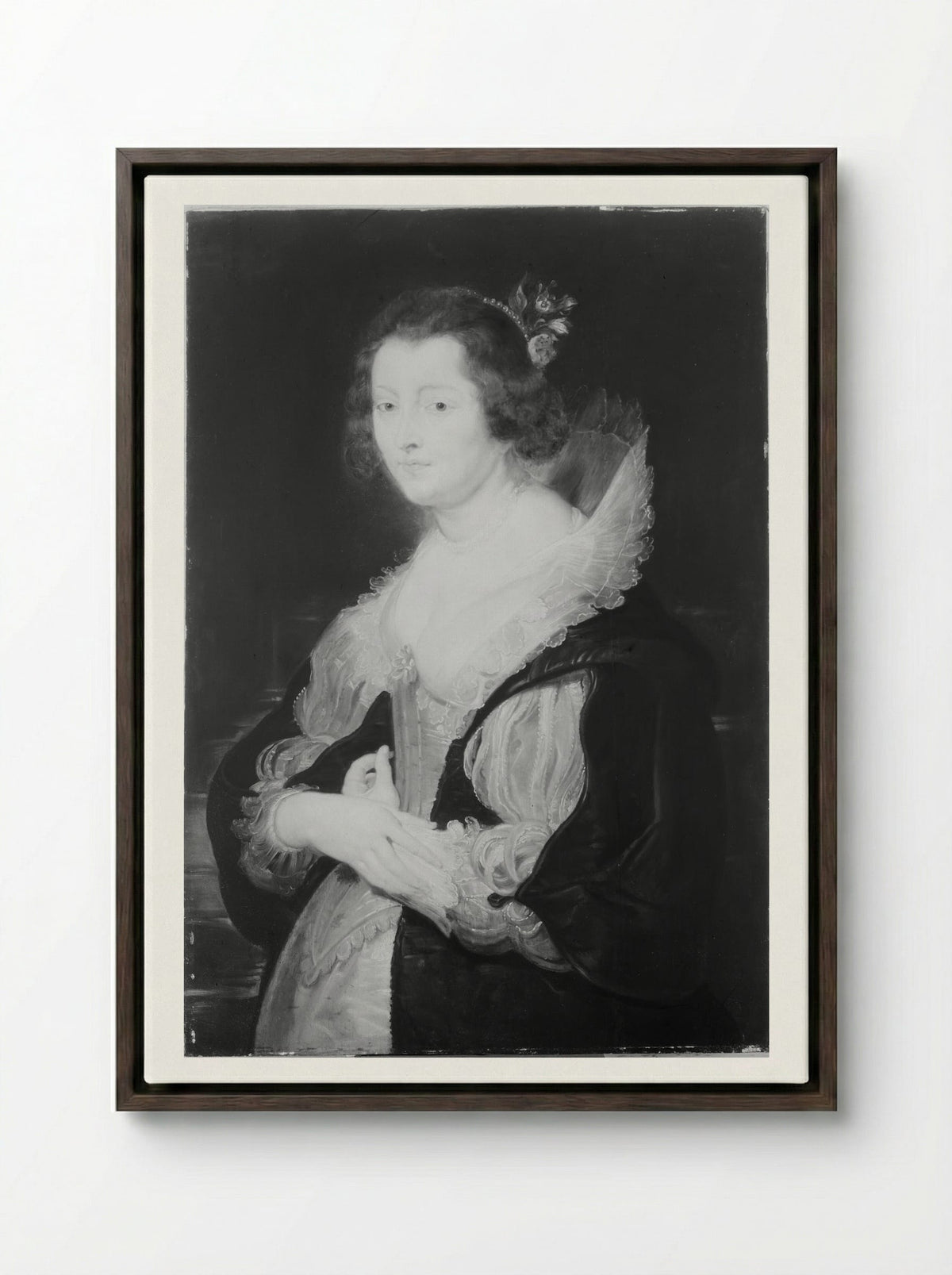Portrait of a Lady (probably Helene Fourment) - Peter Paul Rubens - Framed Canvas Dark Wood