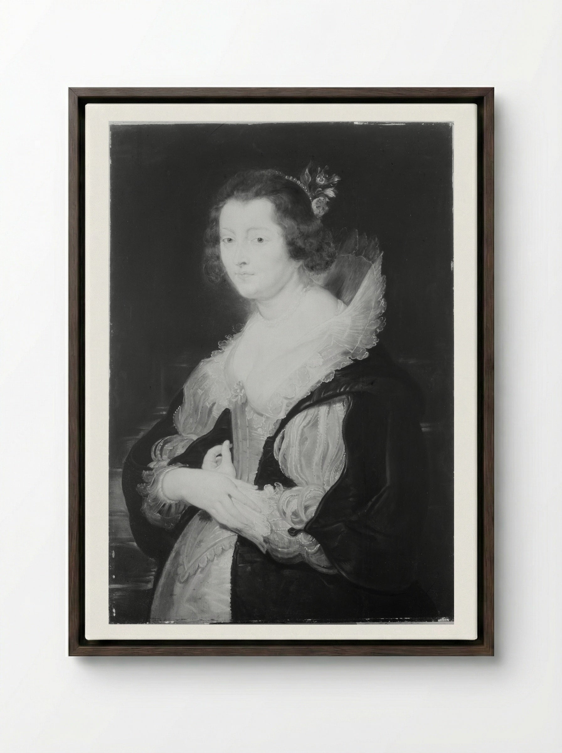 Portrait of a Lady (probably Helene Fourment) - Peter Paul Rubens - Framed Canvas Dark Wood