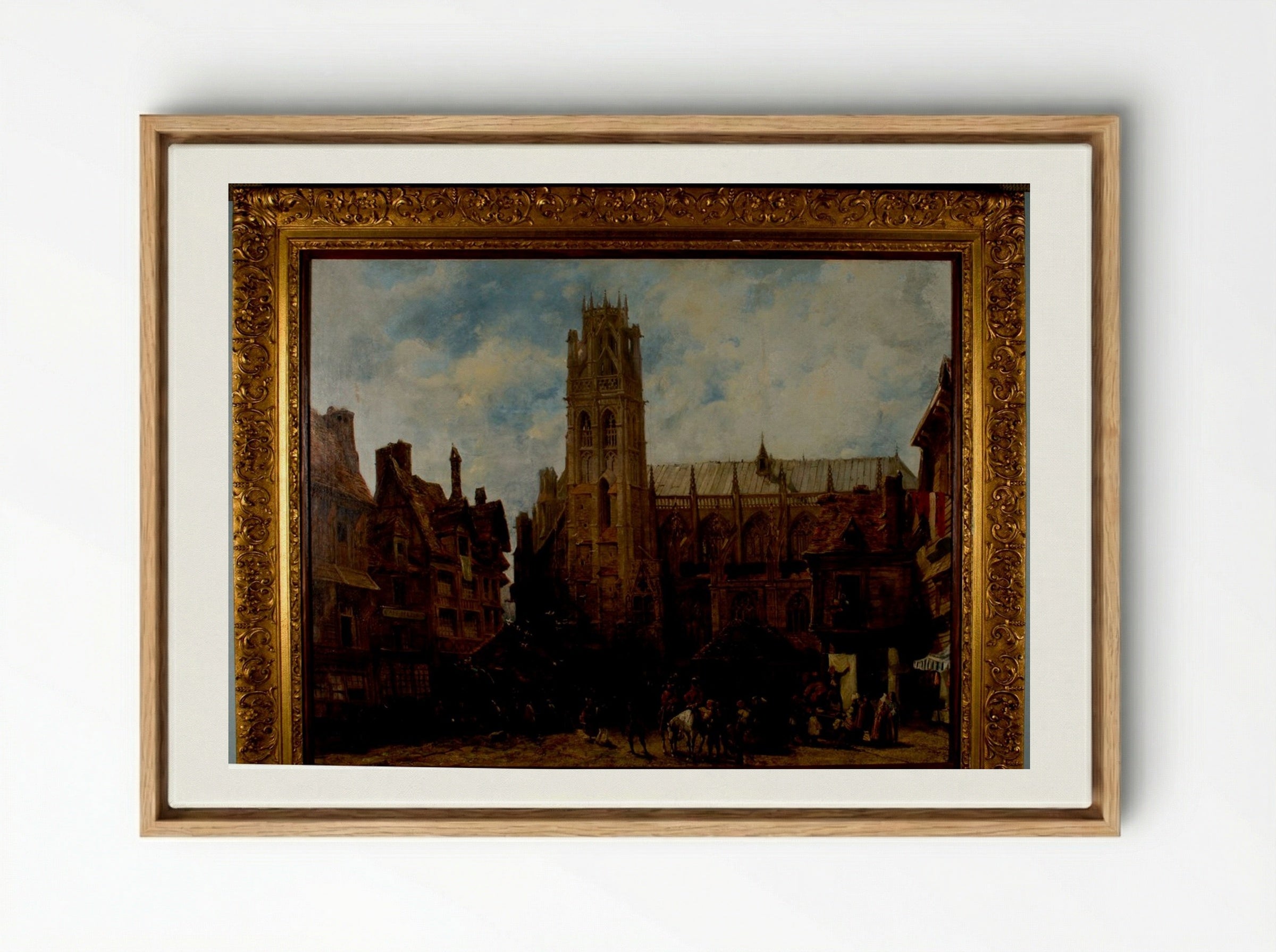 Cathedral of Notre Dame and Market Place at Caudebec-en-Caux - Richard Parkes Bonington - Framed Canvas Wood