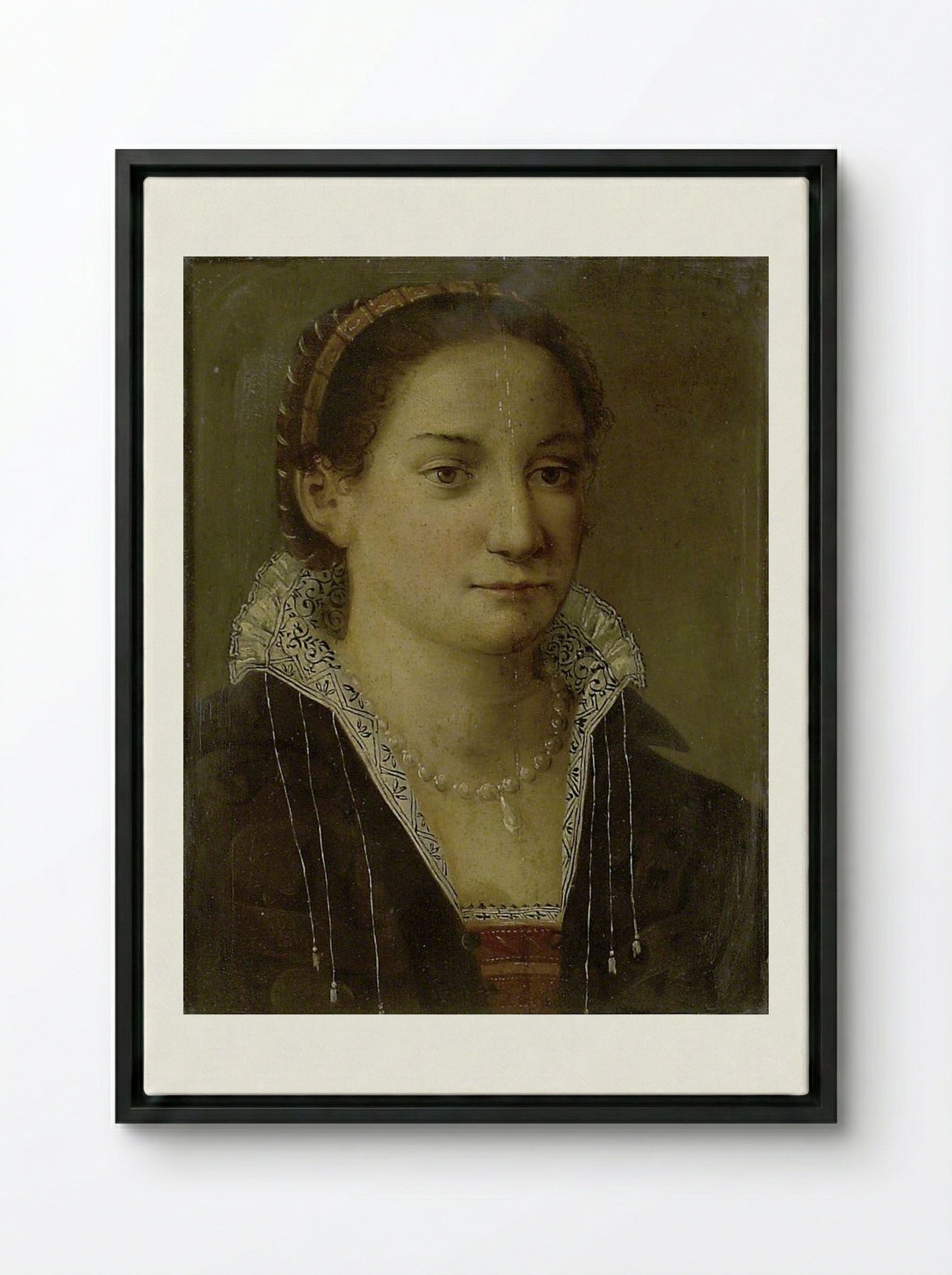 Portrait of a Woman - Agnolo Bronzino - Framed Canvas Black
