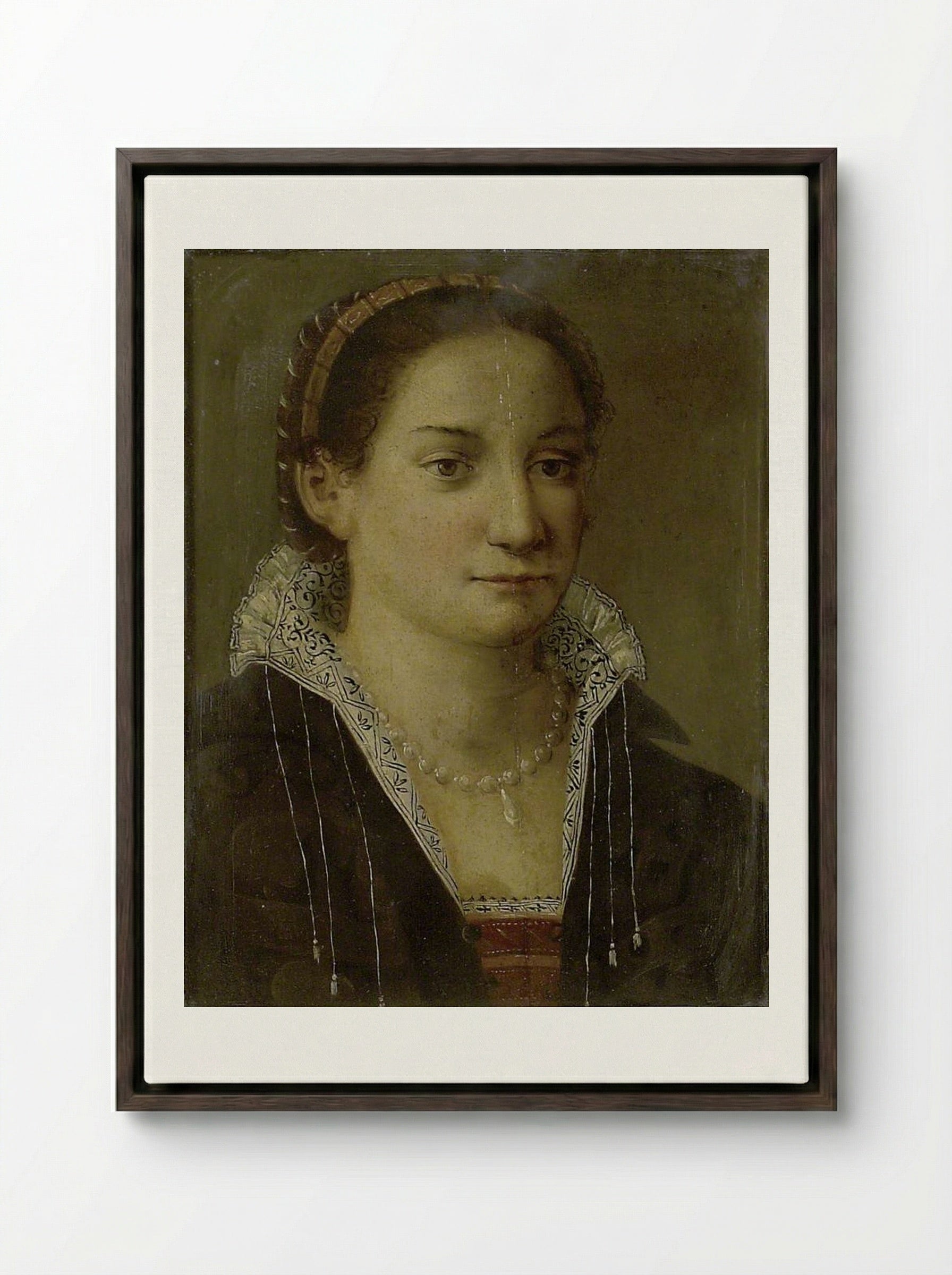 Portrait of a Woman - Agnolo Bronzino - Framed Canvas Dark Wood