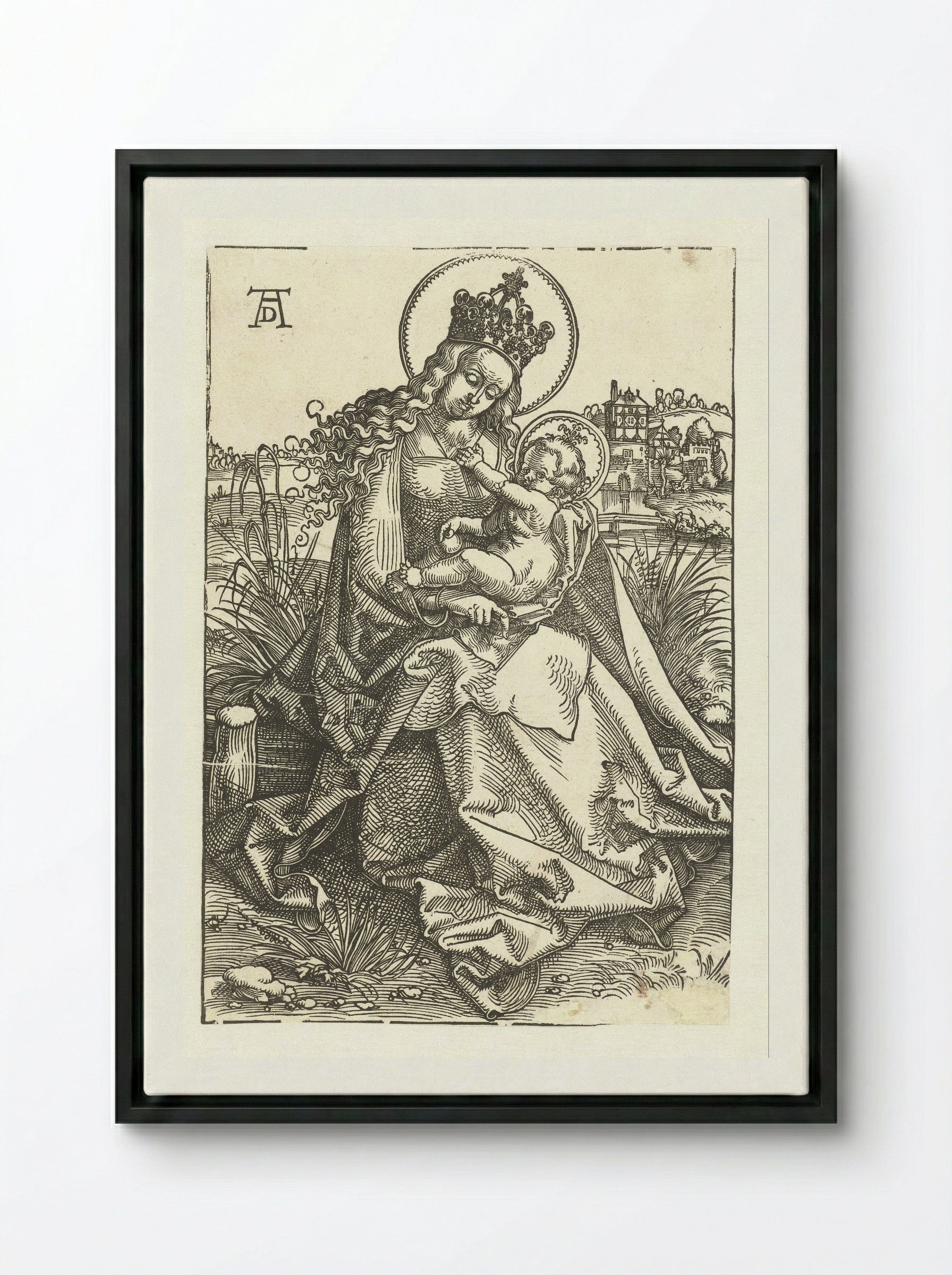 Virgin and Child in a Landscape - Hans Baldung Grien - Framed Canvas Black