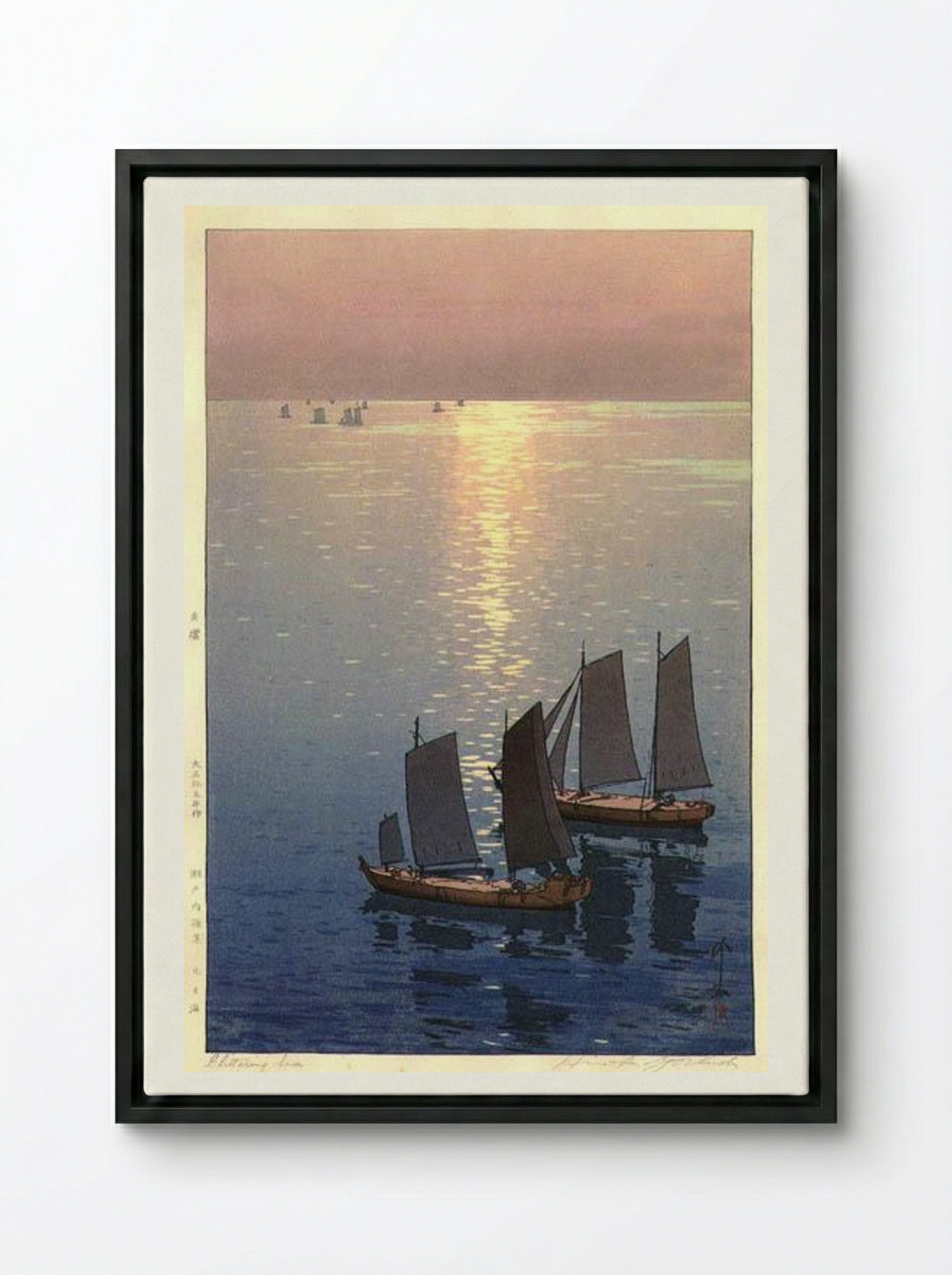 Glittering Sea - Hiroshi Yoshida - Framed Canvas Black