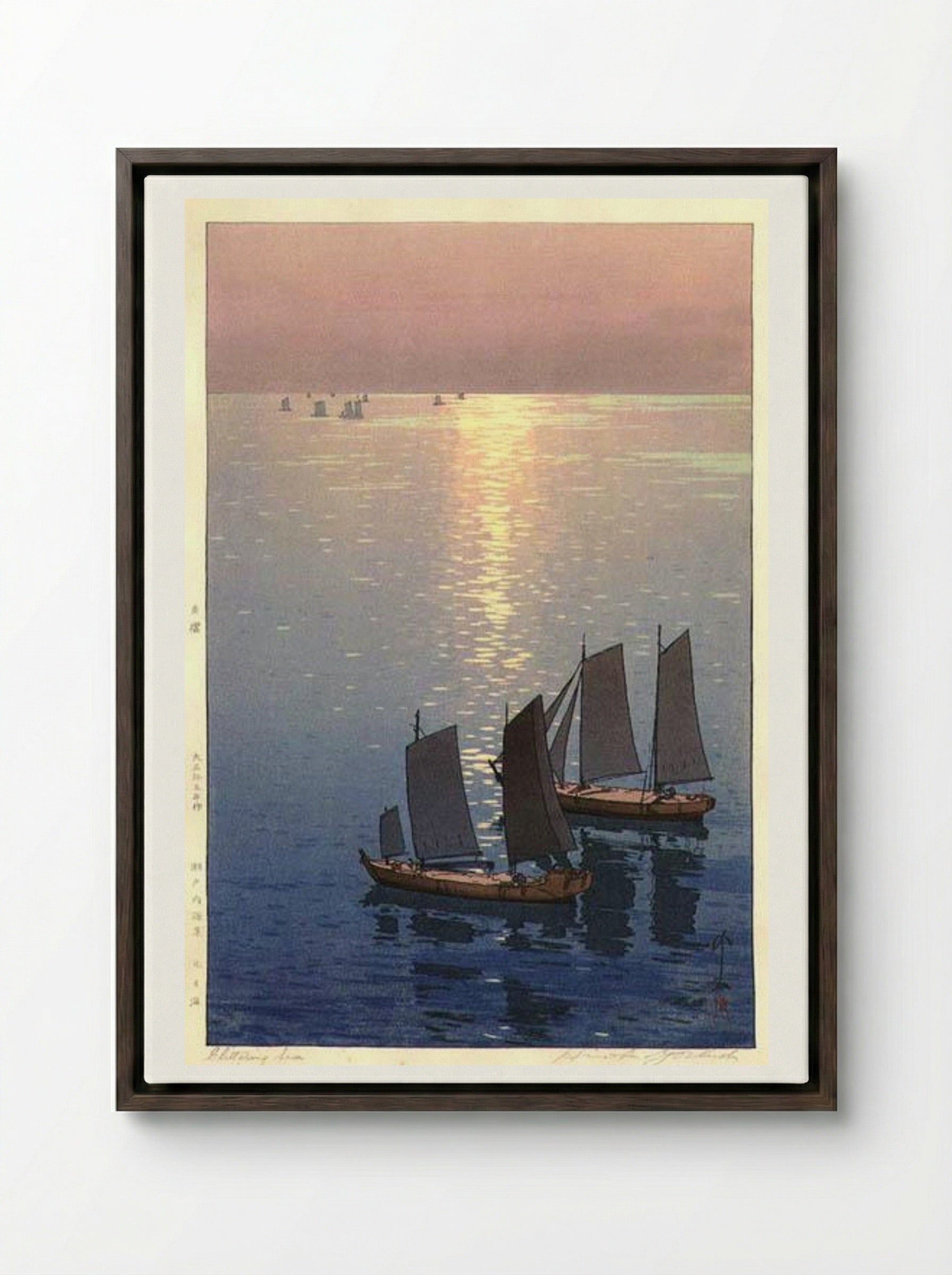Glittering Sea - Hiroshi Yoshida - Framed Canvas Dark Wood