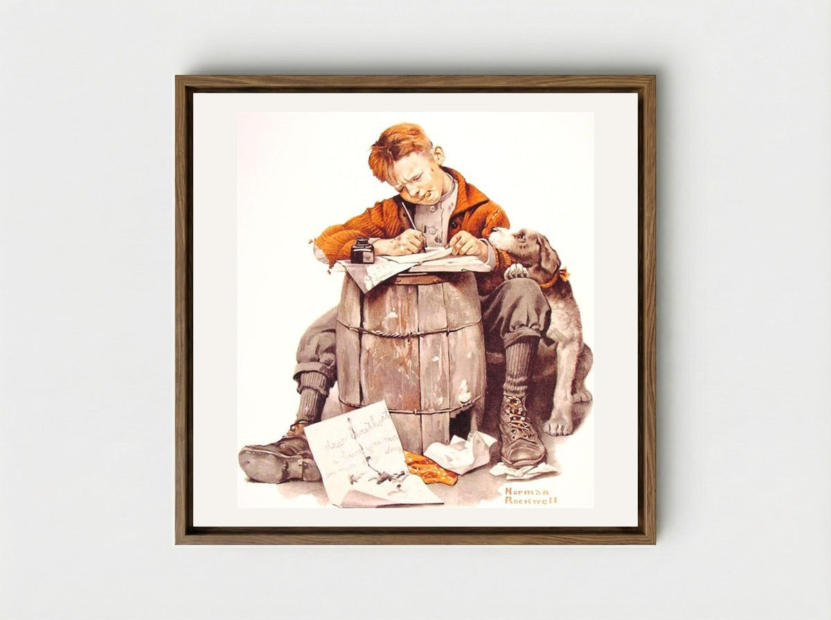 Boy Writing Letter - Norman Rockwell - Framed Canvas Wood