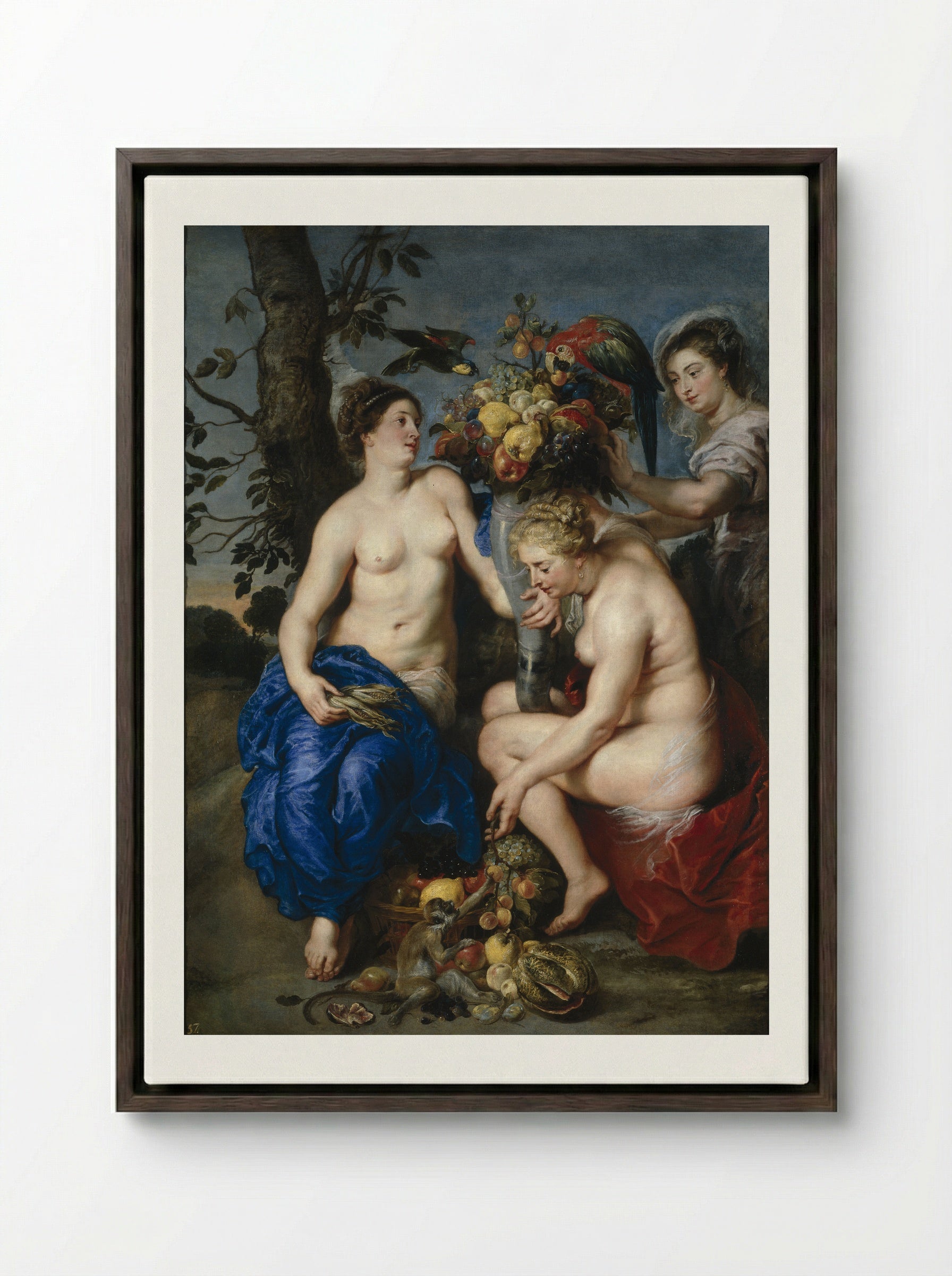 Ceres with two nymphs - Frans Snyders - Framed Canvas Dark Wood