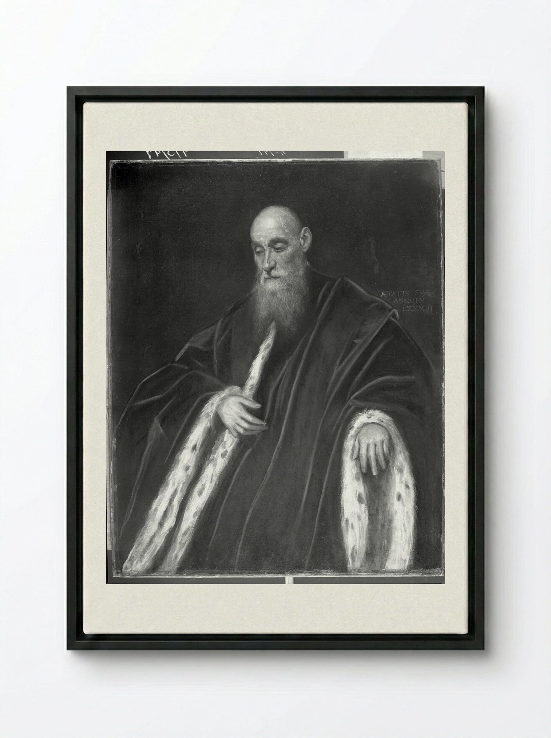 Portrait of a Venetian Senator - Domenico Tintoretto - Framed Canvas Black