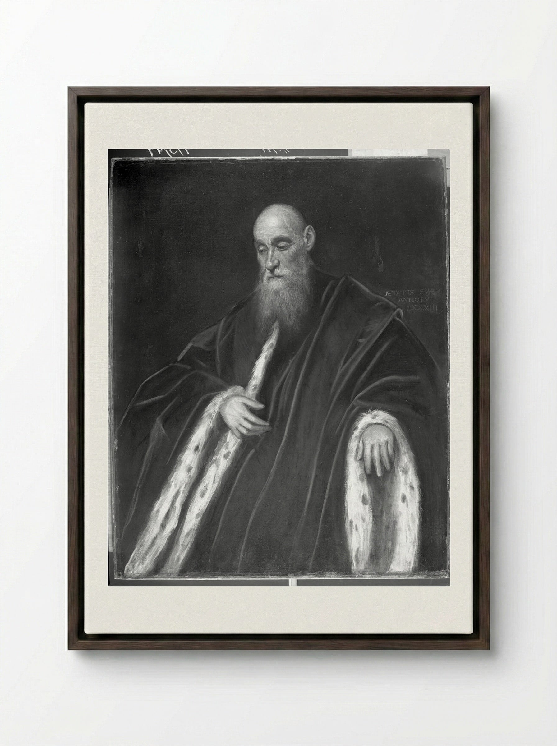 Portrait of a Venetian Senator - Domenico Tintoretto - Framed Canvas Dark Wood