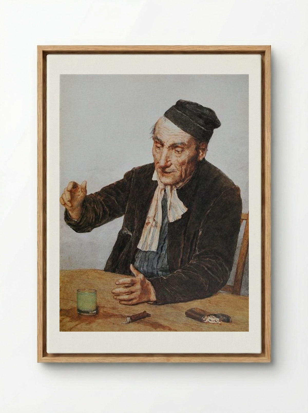 The Absinth Drinker - Albert Anker - Framed Canvas Wood