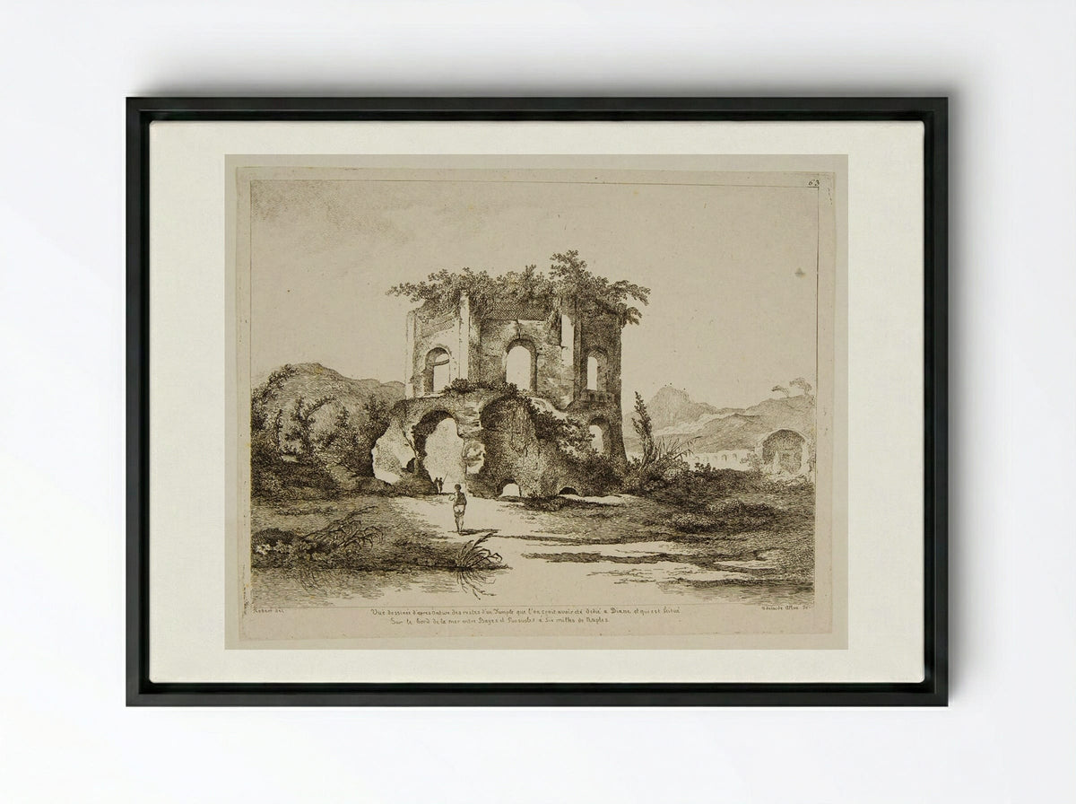 Ruins of a Temple on the Shore near Naples - Adélaide Allou - Framed Canvas Black