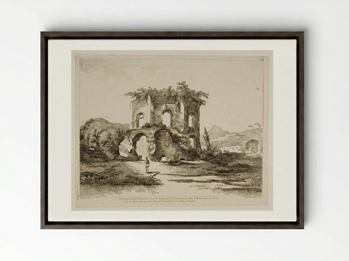 Ruins of a Temple on the Shore near Naples - Adélaide Allou - Framed Canvas Dark Wood