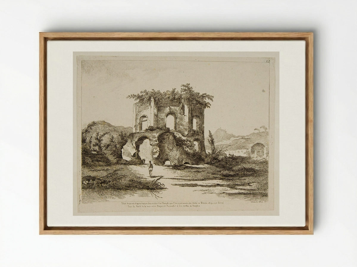 Ruins of a Temple on the Shore near Naples - Adélaide Allou - Framed Canvas Wood