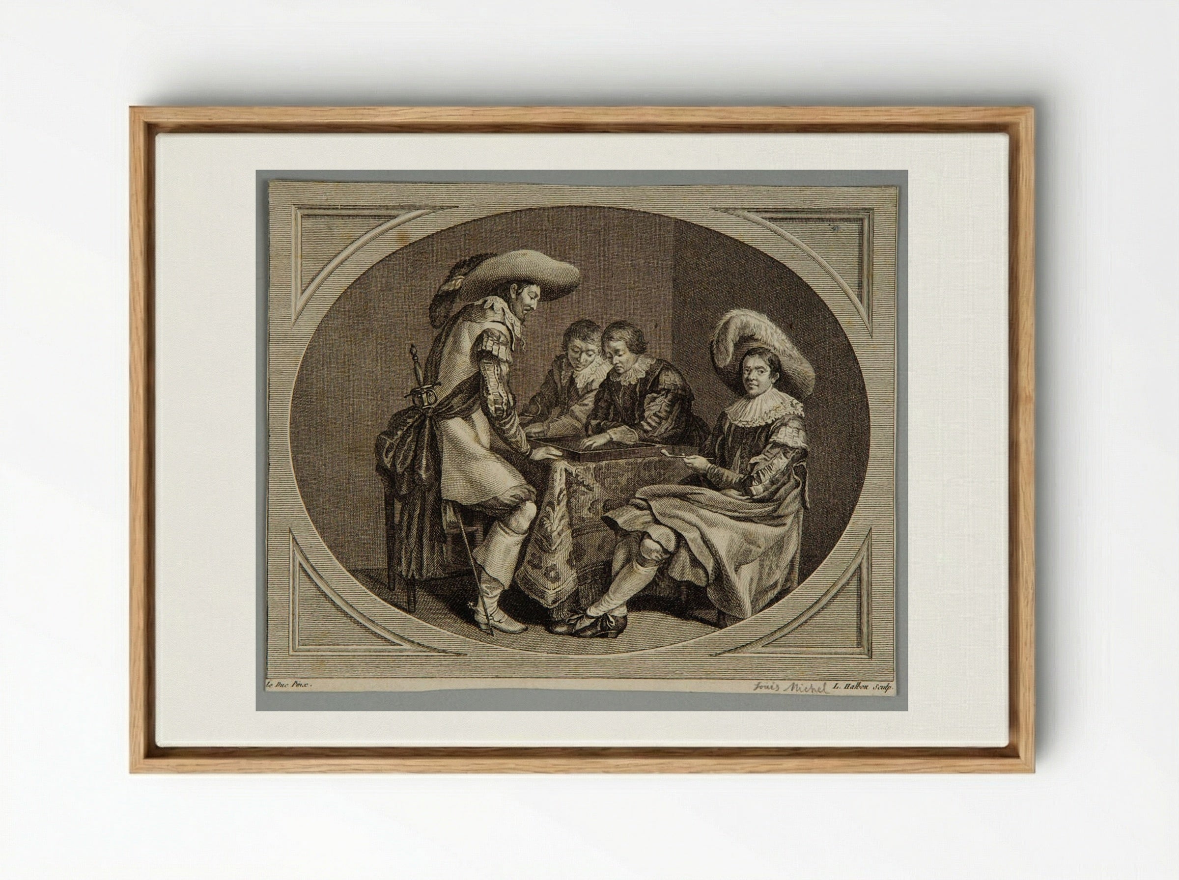 Officers Playing Backgammon - Louis Michel Halbou - Framed Canvas Wood