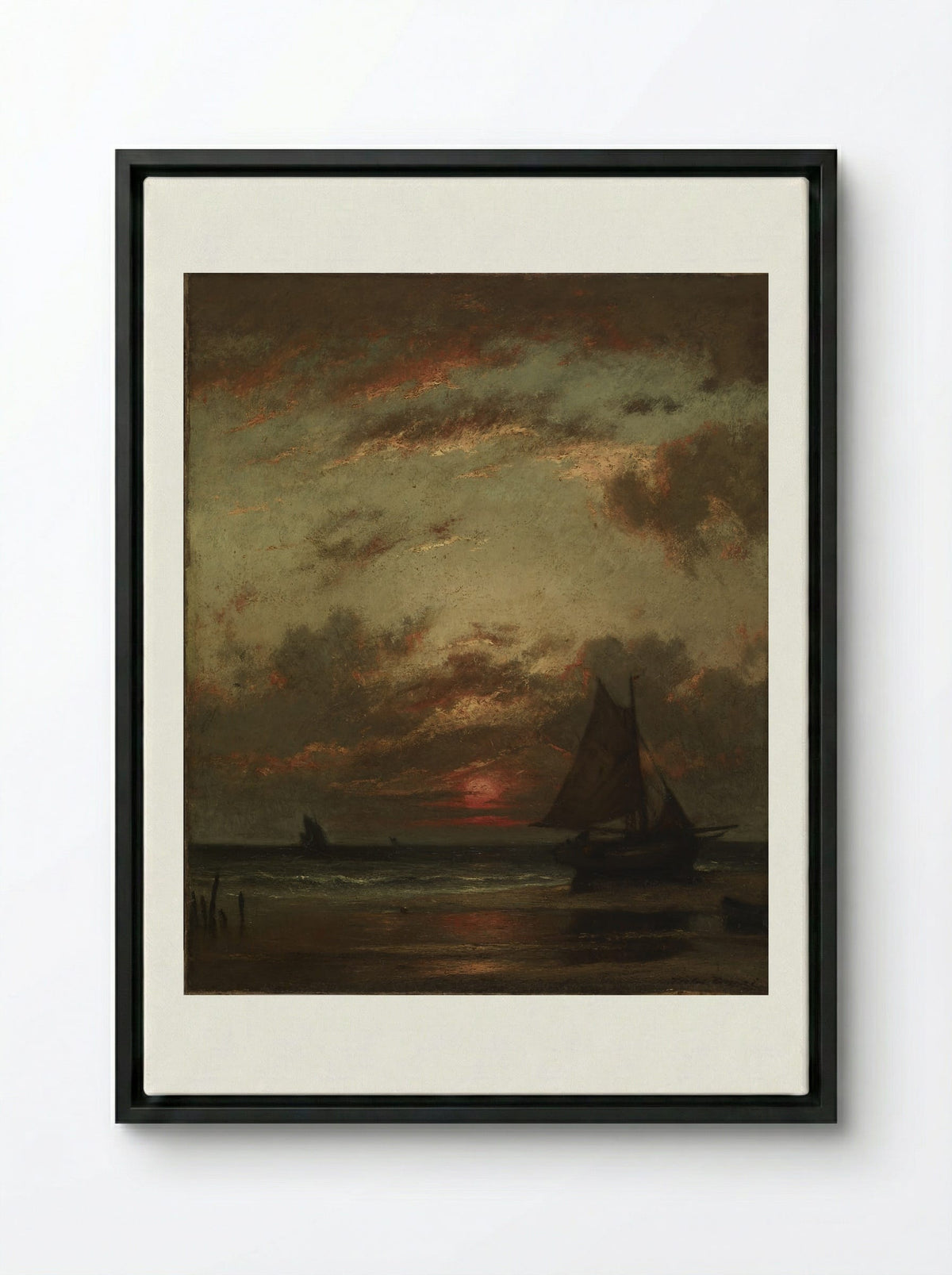 Sunset on the Coast - Jules Dupré - Framed Canvas Black