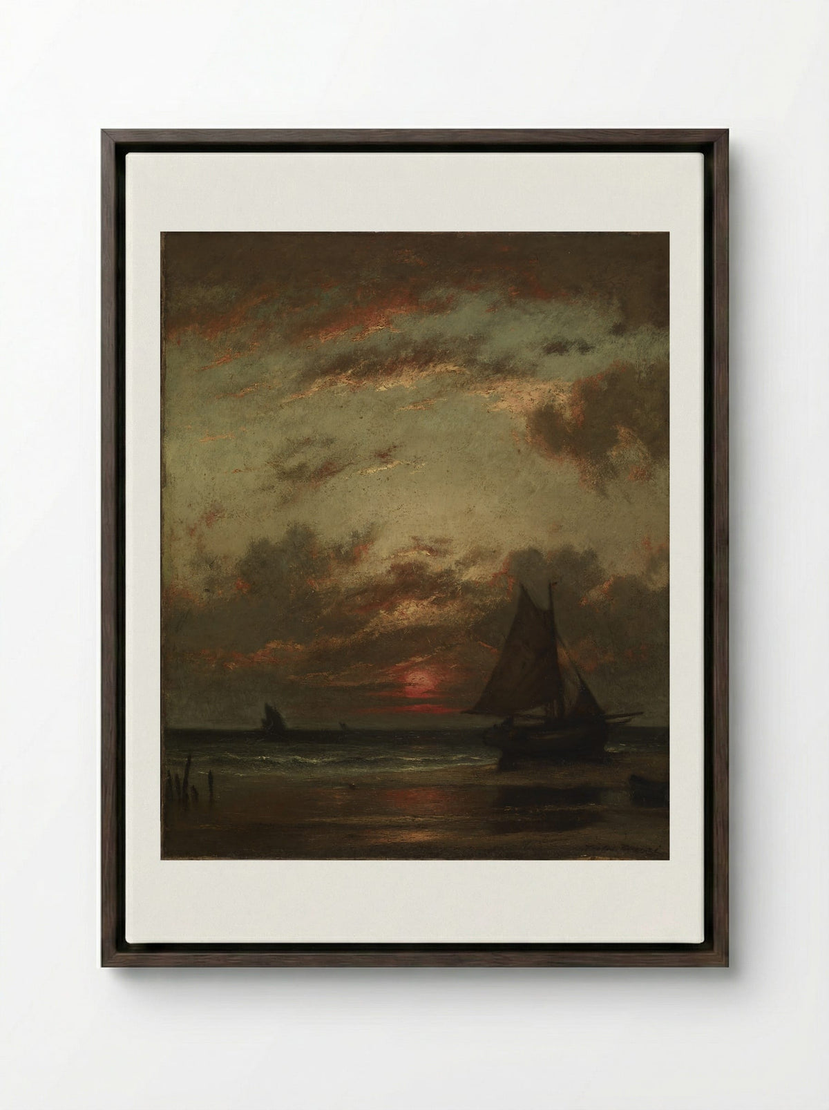 Sunset on the Coast - Jules Dupré - Framed Canvas Dark Wood