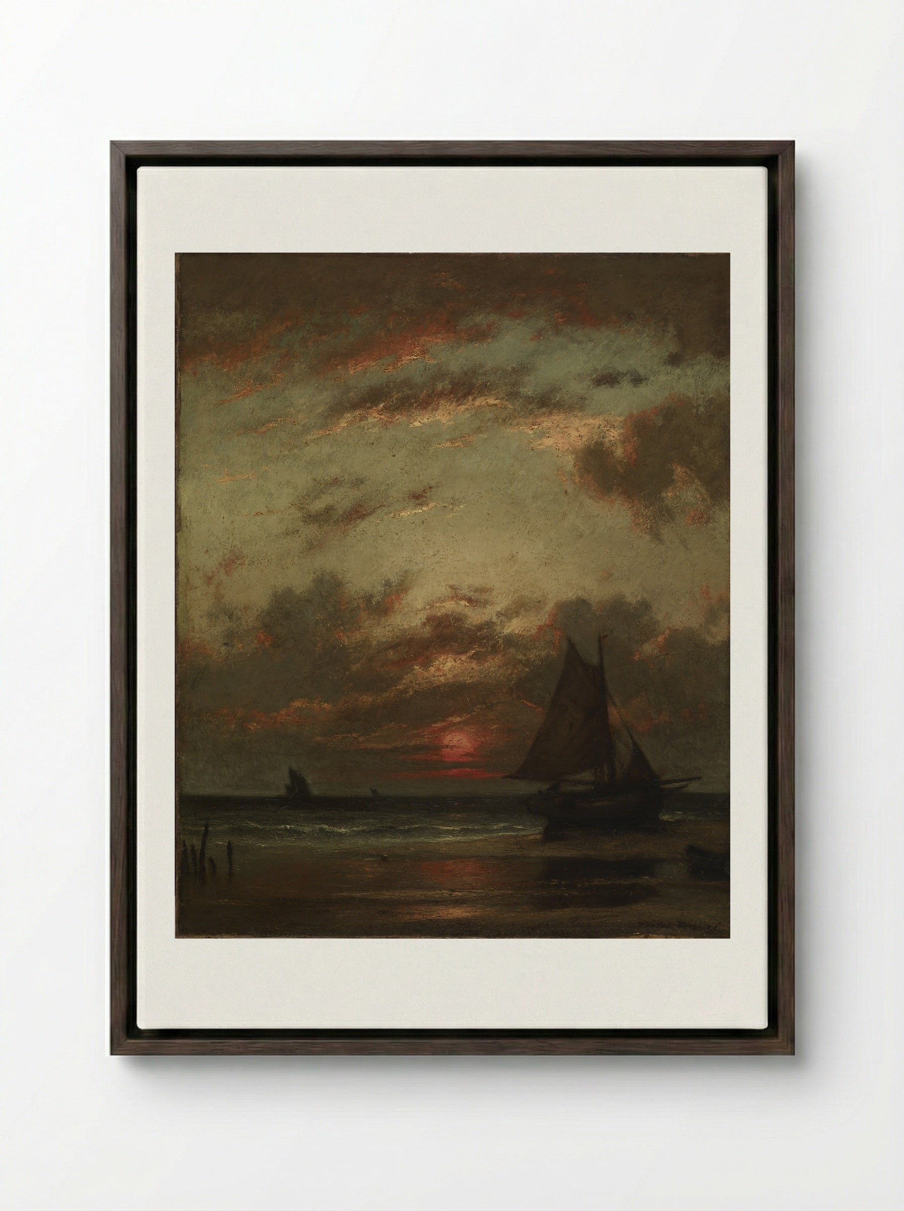 Sunset on the Coast - Jules Dupré - Framed Canvas Dark Wood