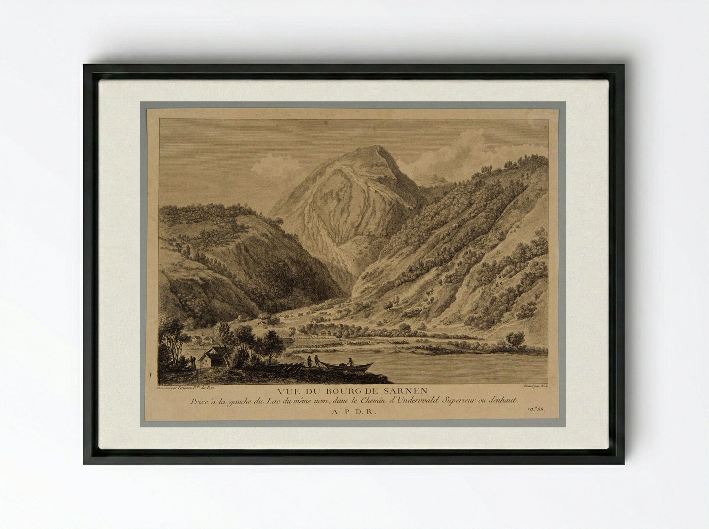 Vue du Bourg de Sarnen - François Denis Née - Framed Canvas Black