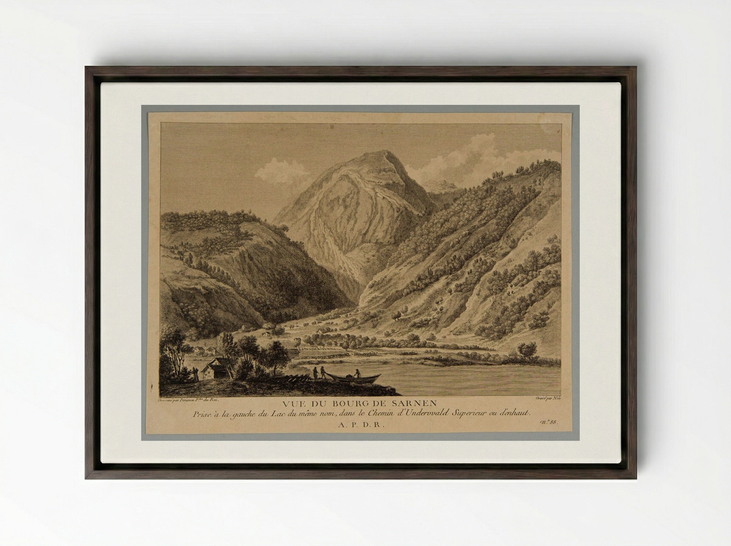 Vue du Bourg de Sarnen - François Denis Née - Framed Canvas Dark Wood