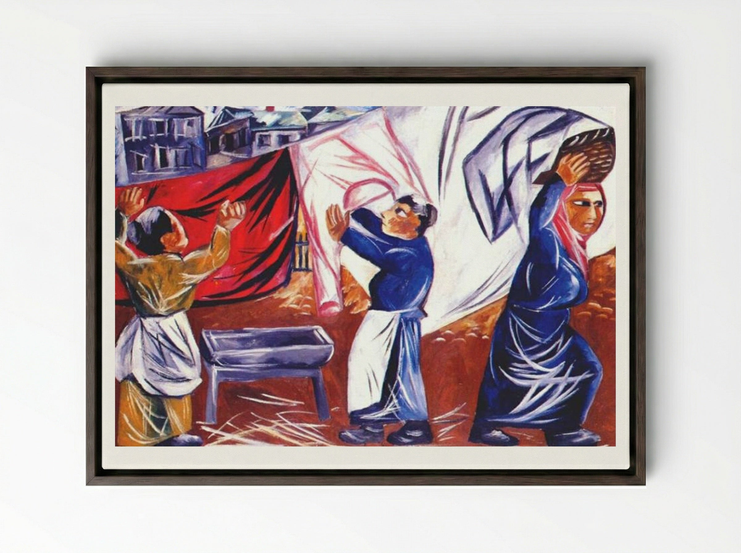 Washerwomen - Natalia Goncharova - Framed Canvas Dark Wood