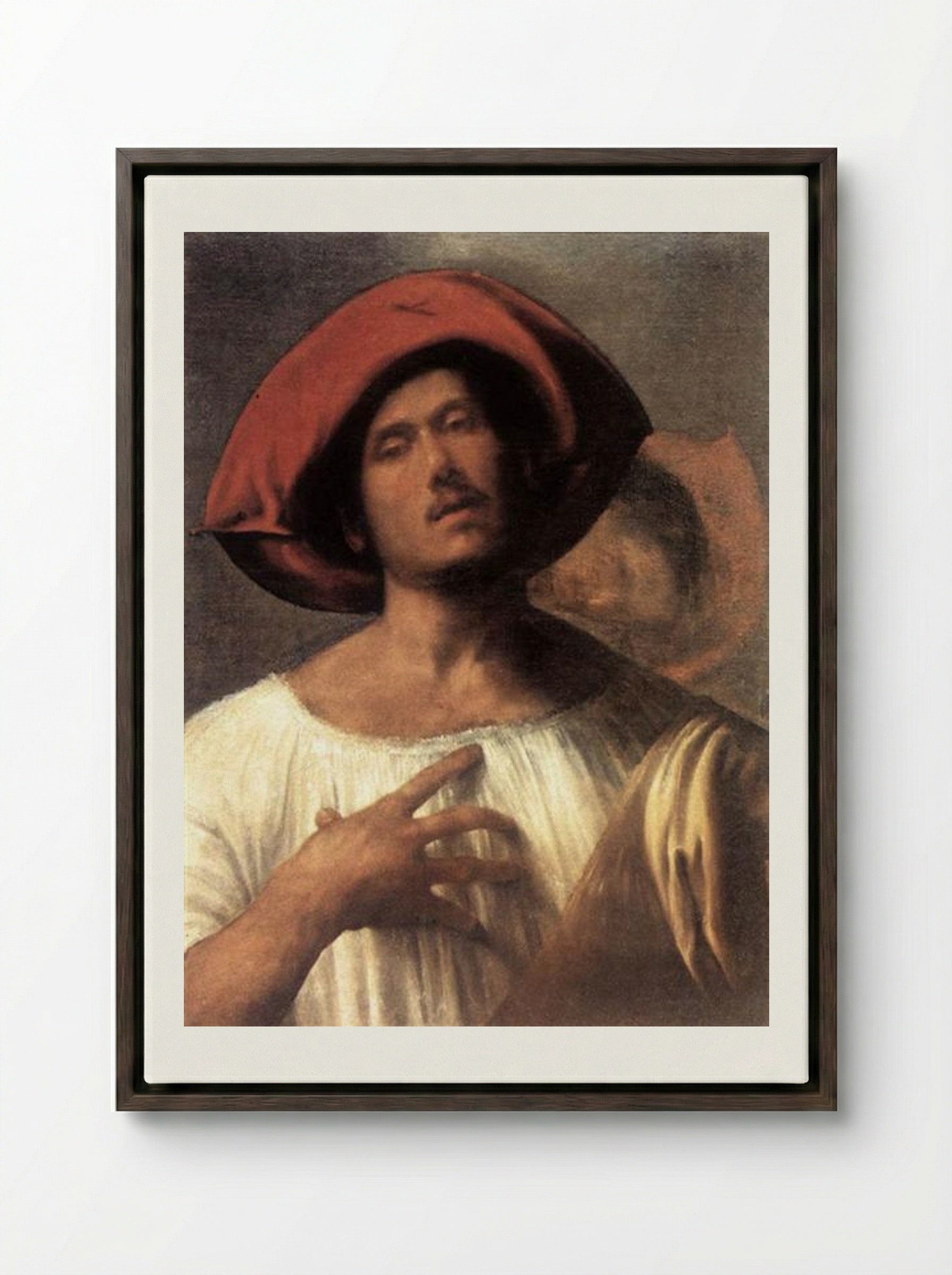 Young Man (The Impassioned Singer) - Giorgione - Framed Canvas Dark Wood