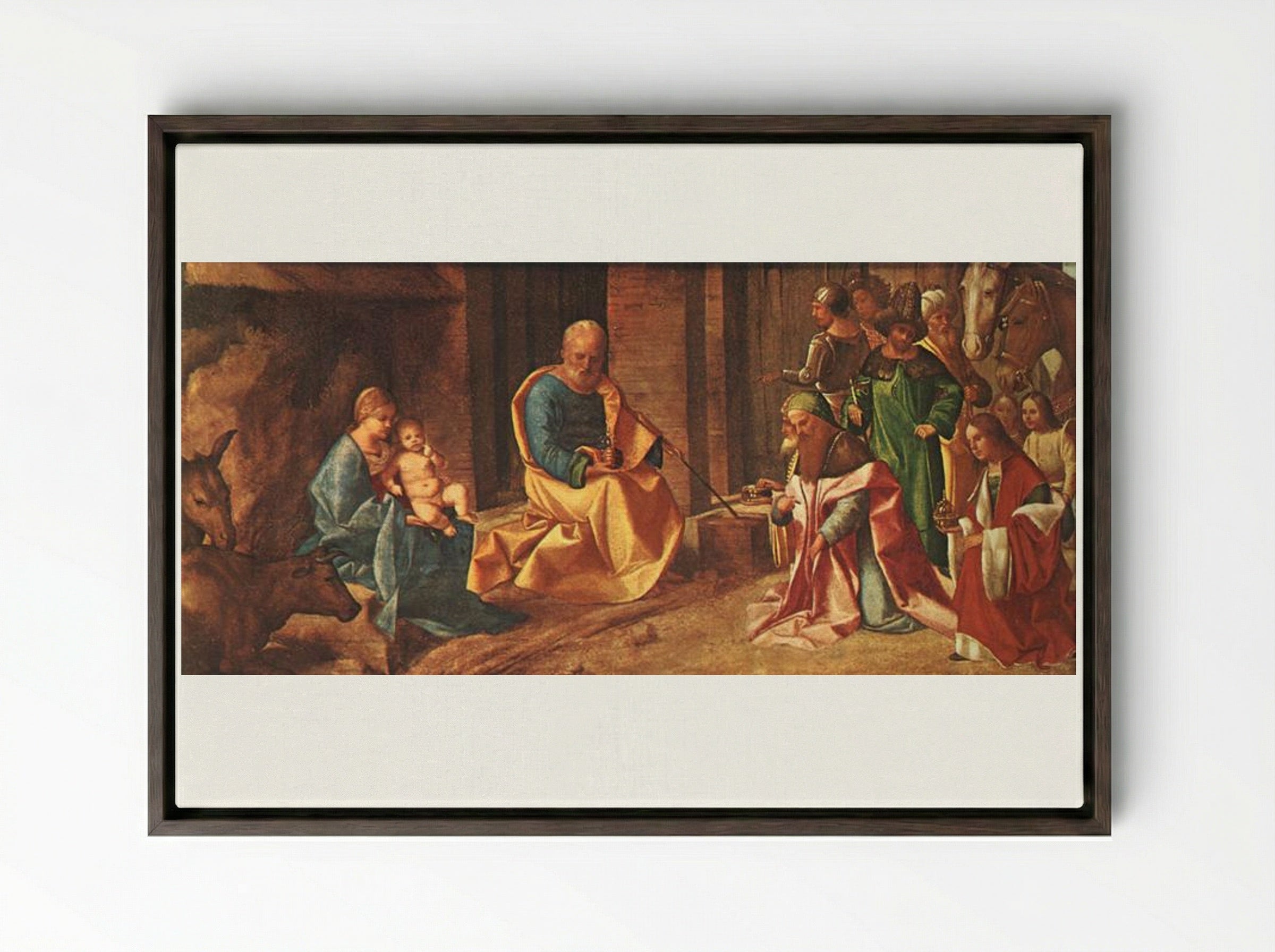 The Adoration of the Kings - Giorgione - Framed Canvas Dark Wood