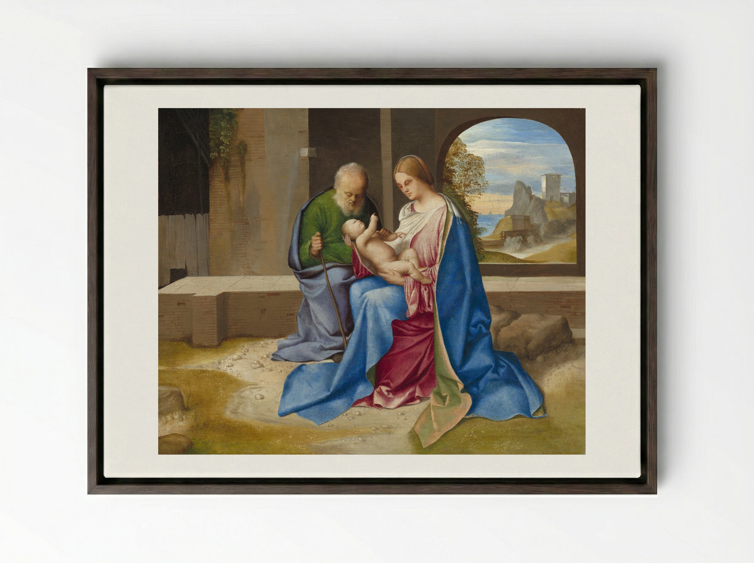 The Holy Family (Madonna Benson) - Giorgione - Framed Canvas Dark Wood