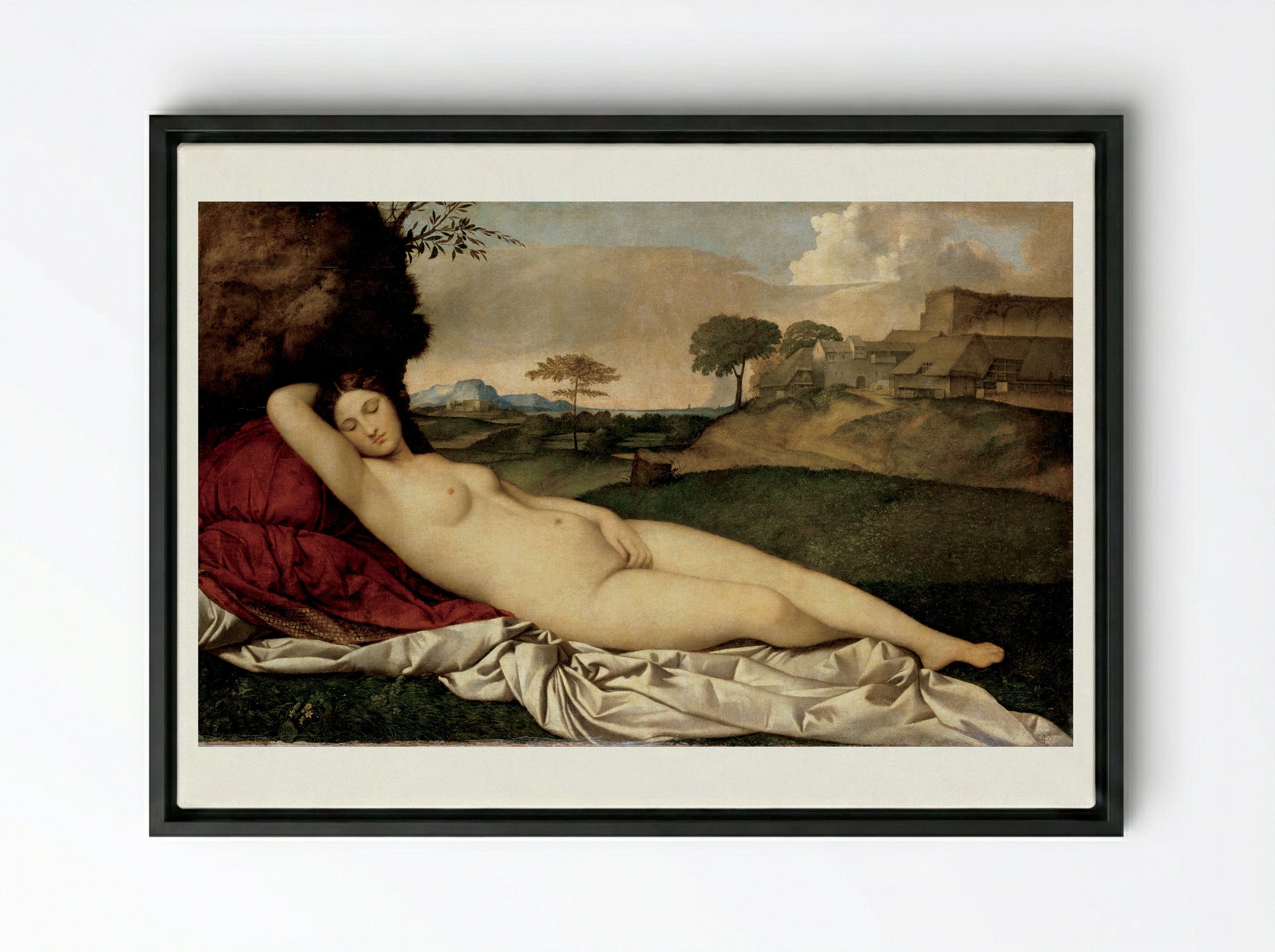 The Sleeping Venus - Giorgione - Framed Canvas Black