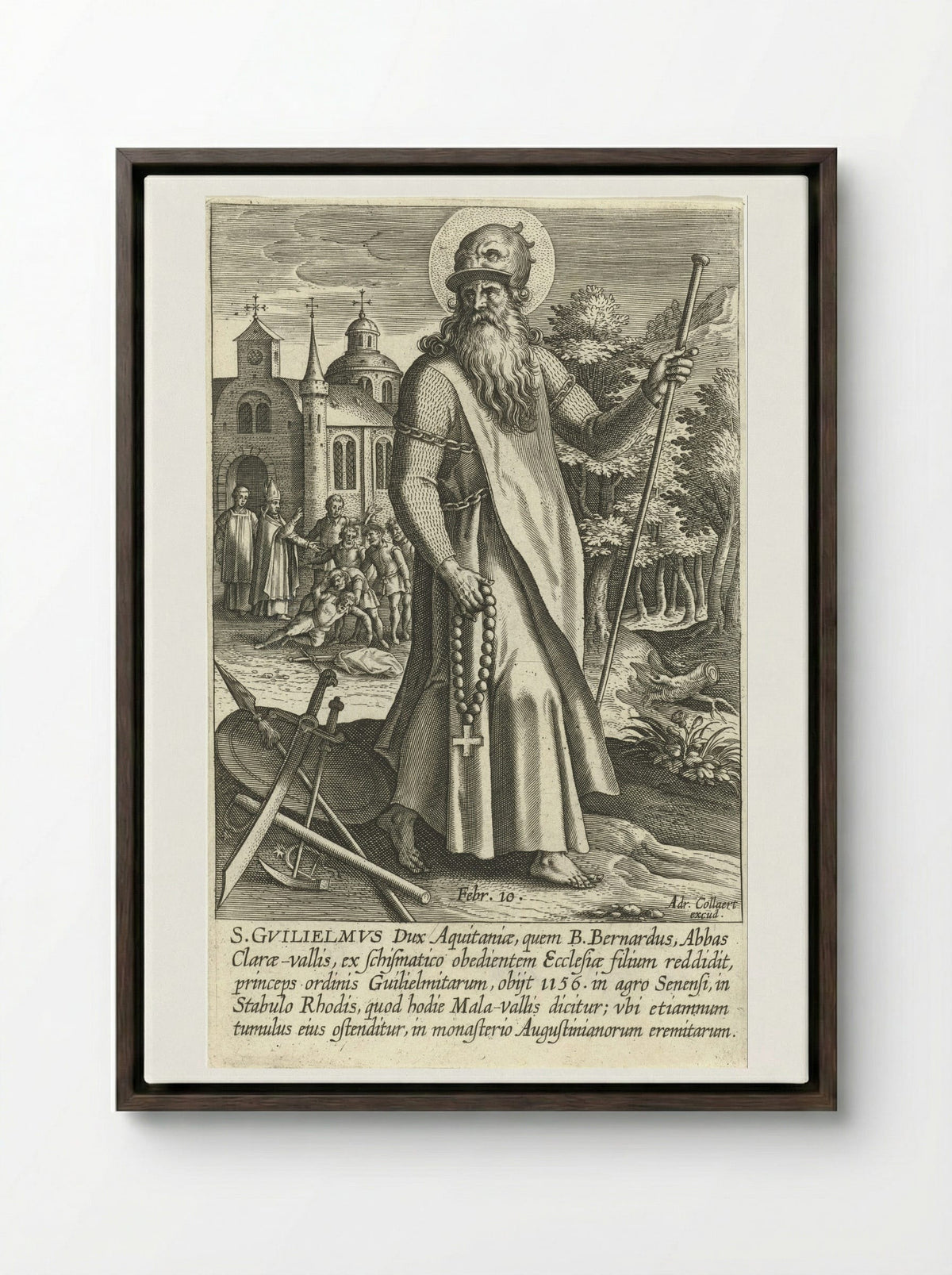 Saint William of Aquitaine - Adriaen Collaert - Framed Canvas Dark Wood