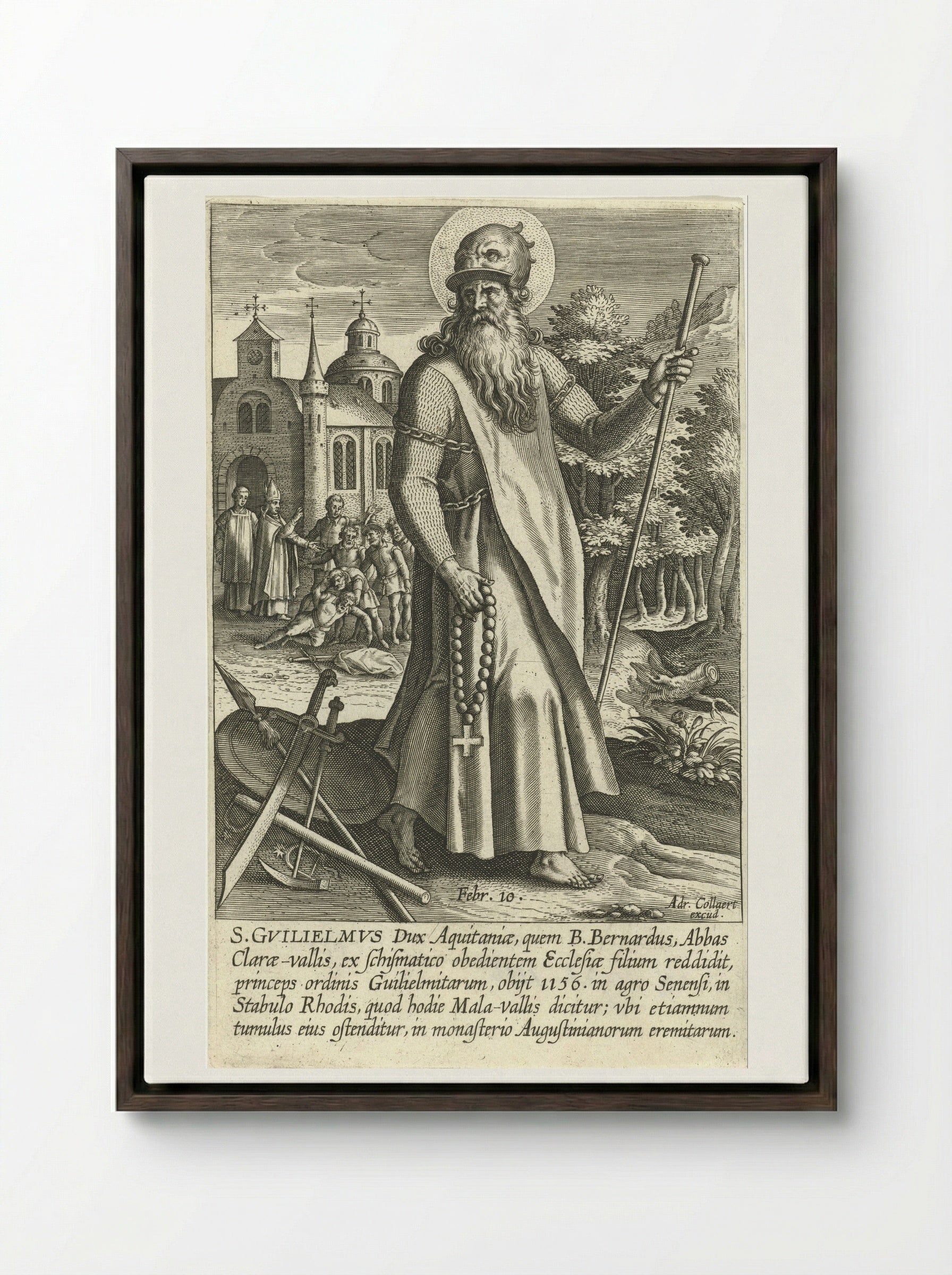 Saint William of Aquitaine - Adriaen Collaert - Framed Canvas Dark Wood