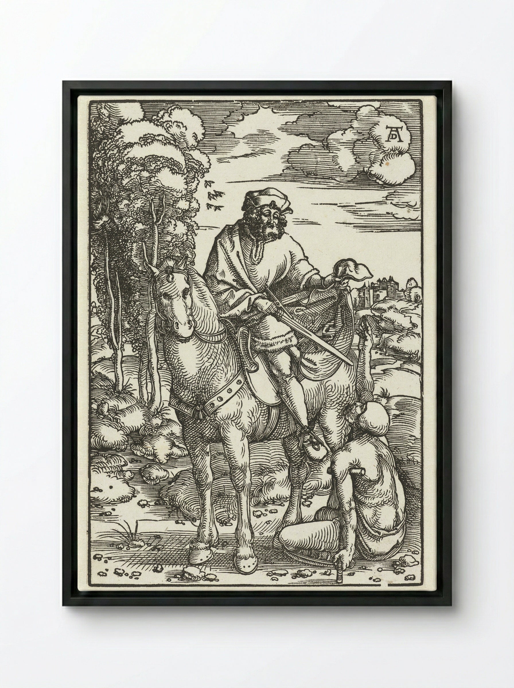 Saint Martin Dividing His Cloak - Hans Baldung Grien - Framed Canvas Black