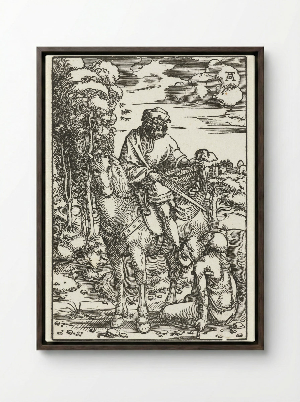 Saint Martin Dividing His Cloak - Hans Baldung Grien - Framed Canvas Dark Wood
