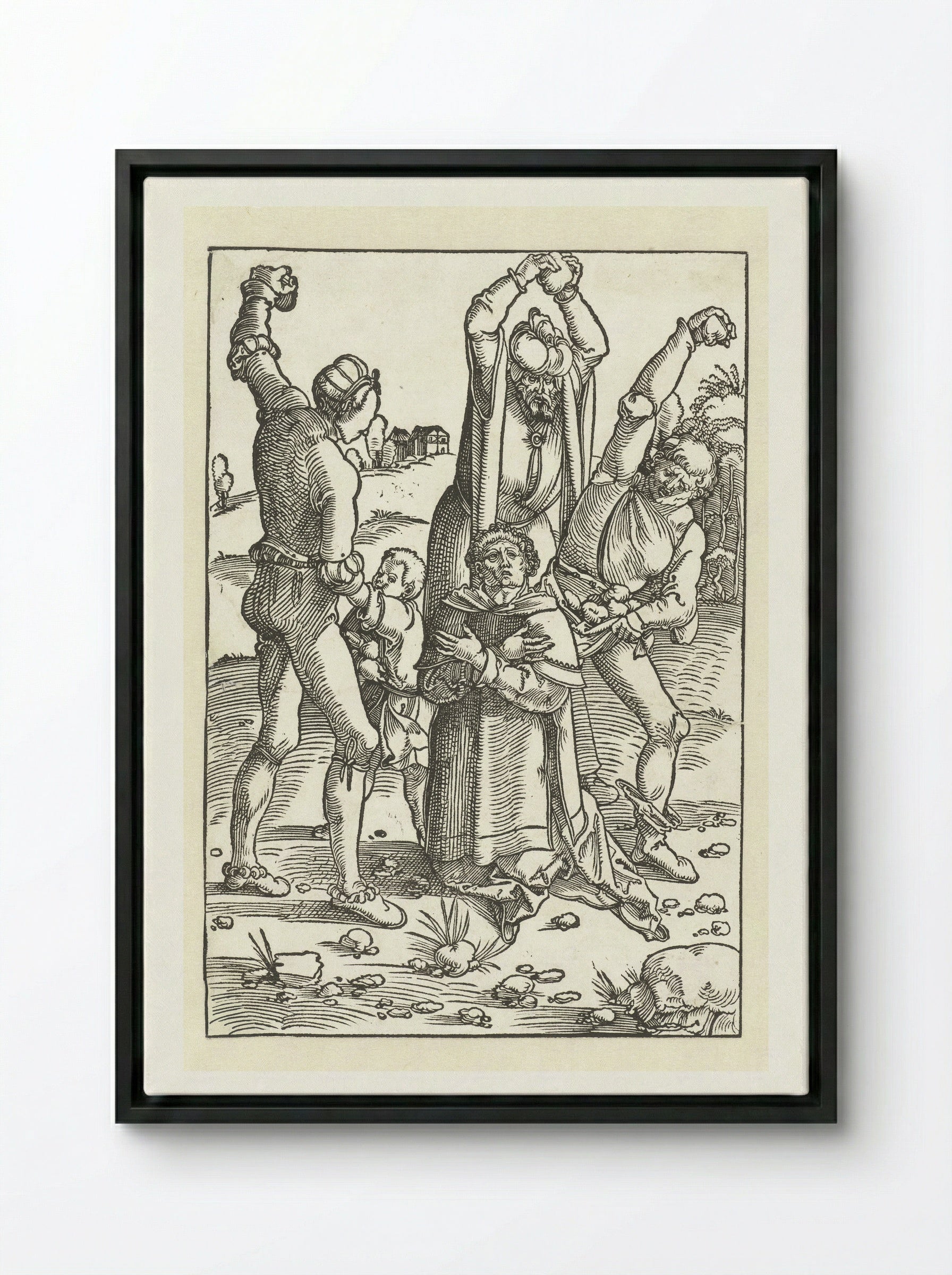 The Stoning of Saint Stephen - Hans Baldung Grien - Framed Canvas Black