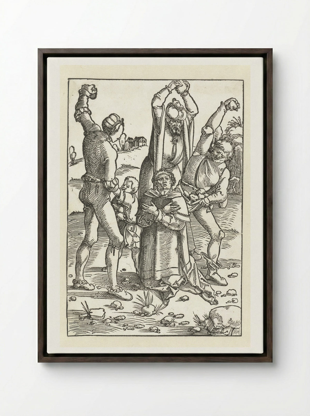 The Stoning of Saint Stephen - Hans Baldung Grien - Framed Canvas Dark Wood