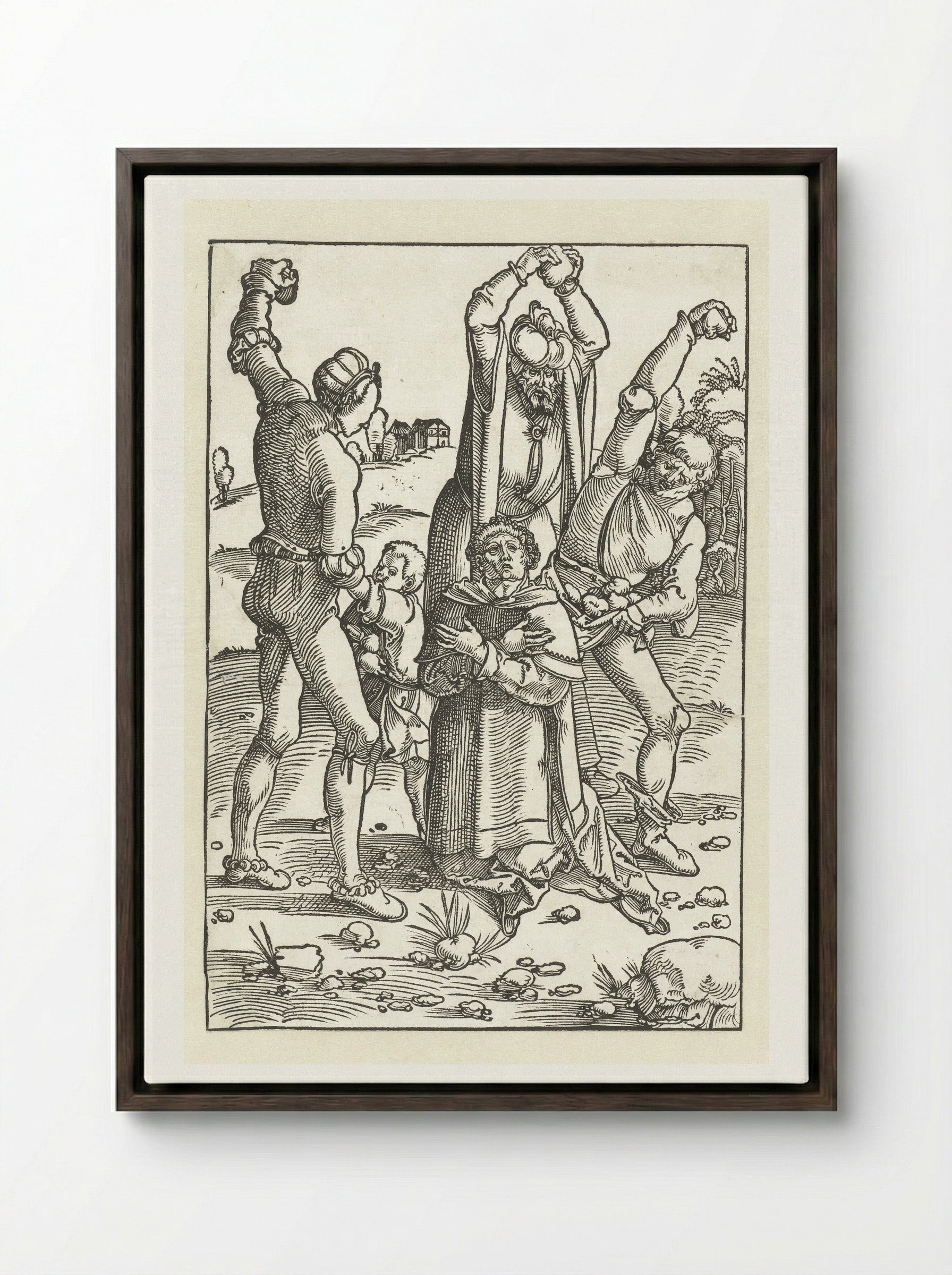 The Stoning of Saint Stephen - Hans Baldung Grien - Framed Canvas Dark Wood