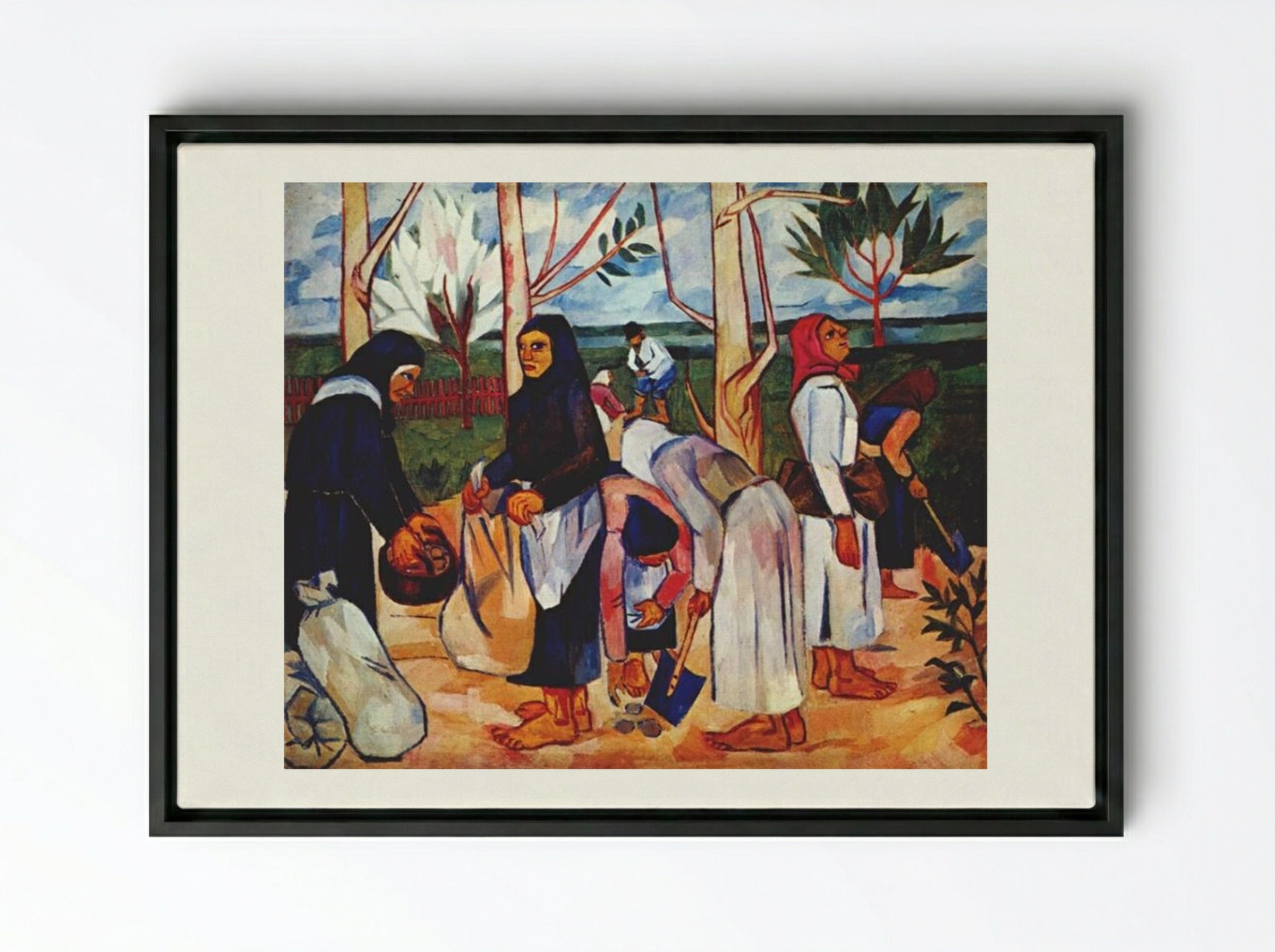 Planting Potatoes - Natalia Goncharova - Framed Canvas Black